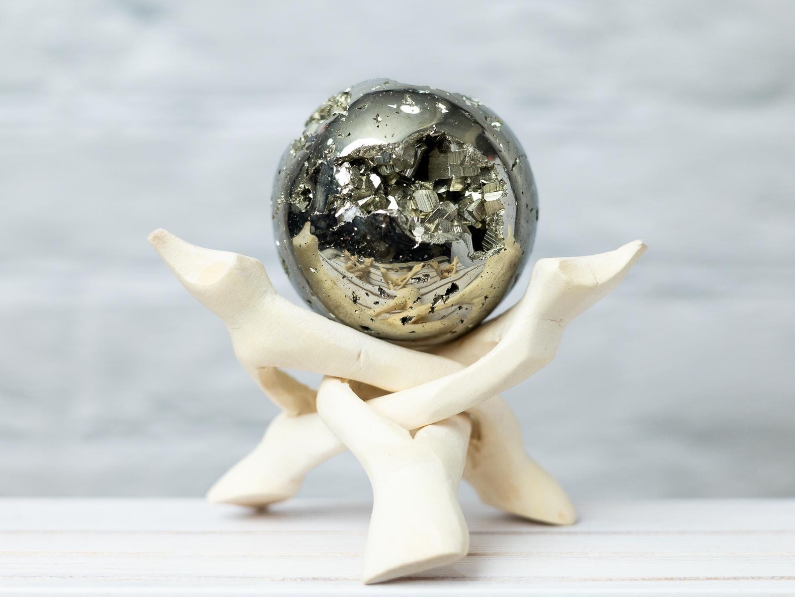 Pyrite Sphere with Stand Polished Golden Crystal Ball Natural Mineral Gift Decor