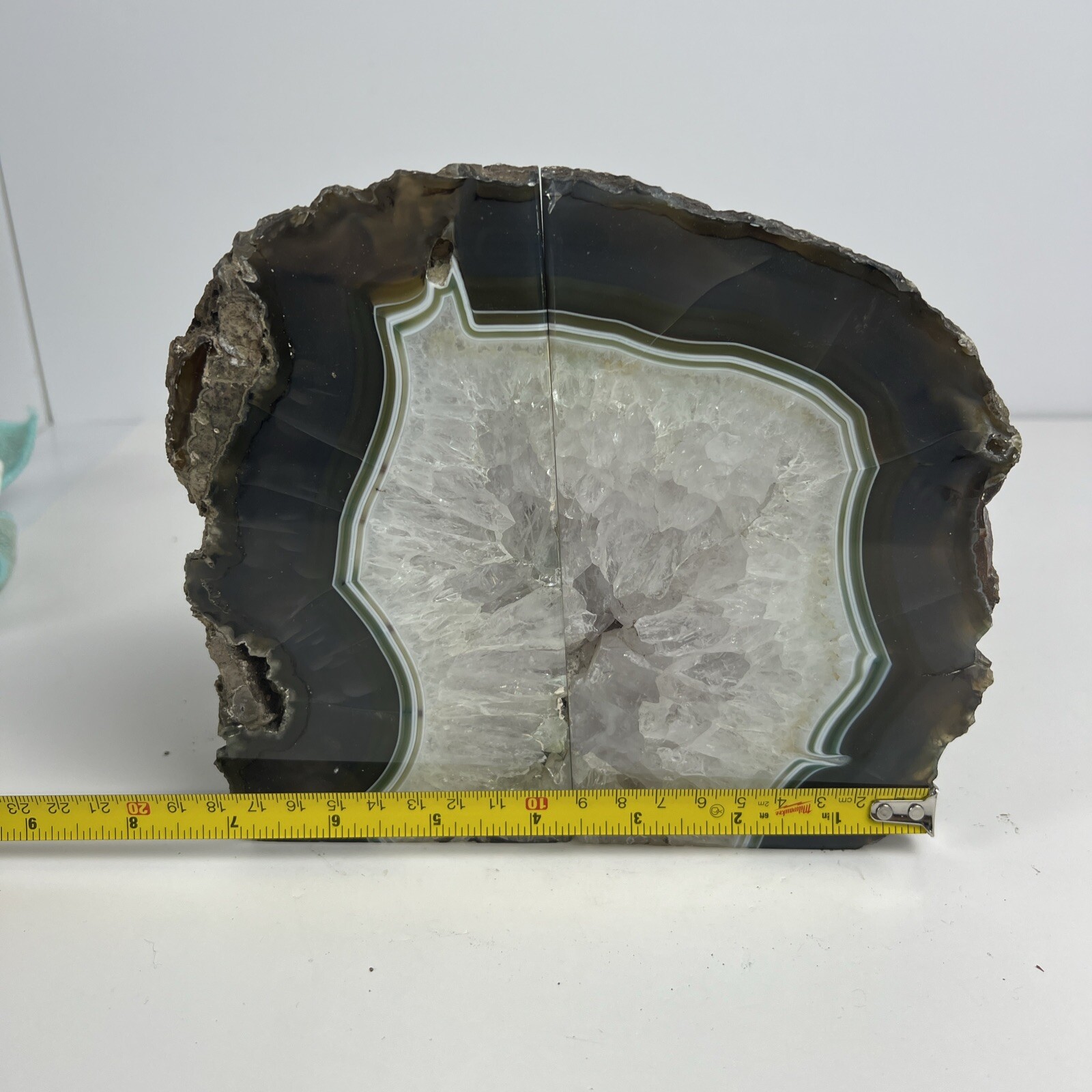 Geode Vibrant Beautiful Brazilian White Green Brown Agate Geode Bookends Rare