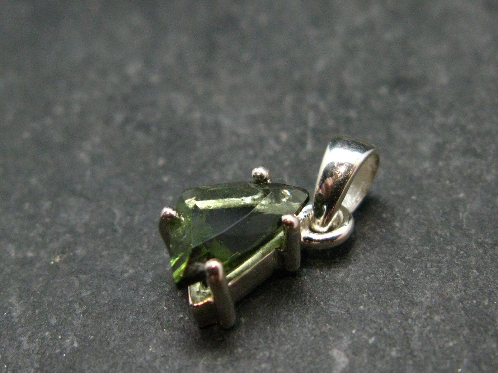 Moldavite Tektite Facetted Silver Pendant from Czech – 0.7″ – 1.10 Grams