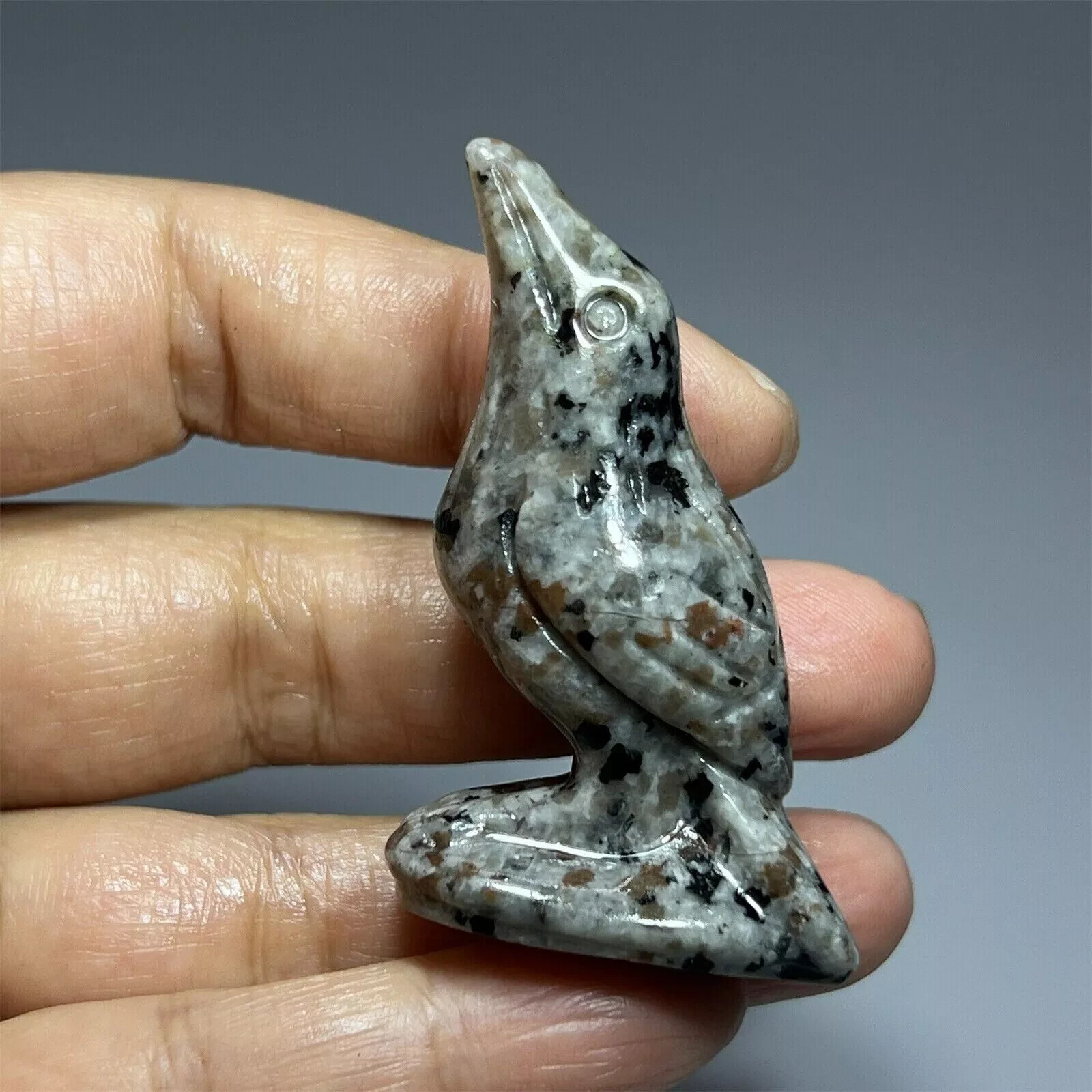 Natural Yooperlite Stone Crow UV Reactive Sodalite Raven Statue Home Decoration