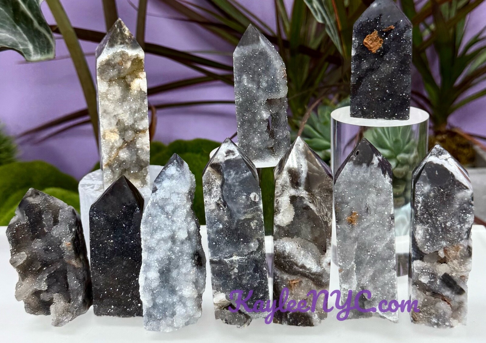 Wholesale 2 Lbs Natural Black Chalcedony Sphalerite Obelisk Tower Point Crystals