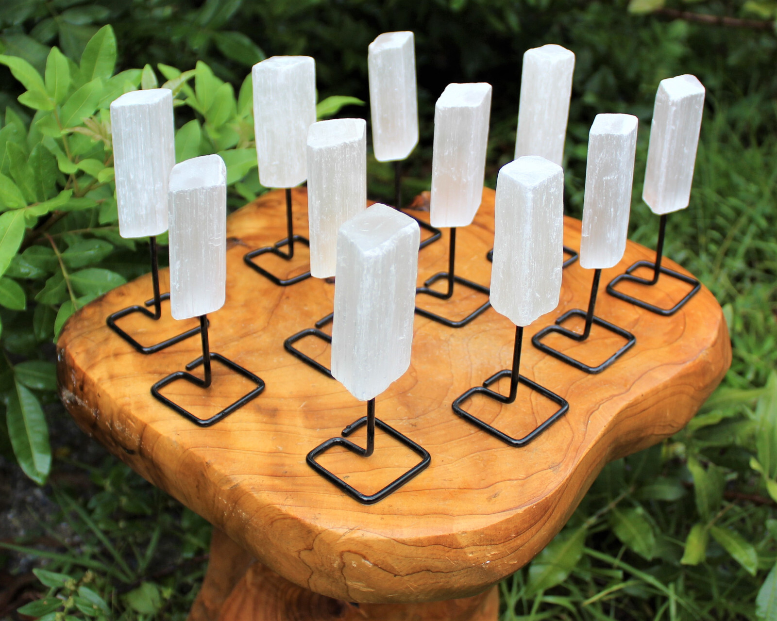 Selenite Stick On Metal Stand (Selenite Crystal On Pin, Natural Selenite Wand)