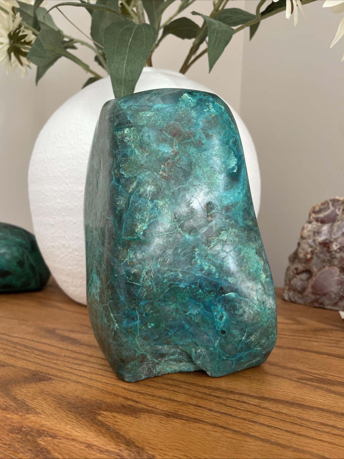 XL vibrant chrysocolla in quartz / Carved And Polished Crystal / Cabochon 3588g
