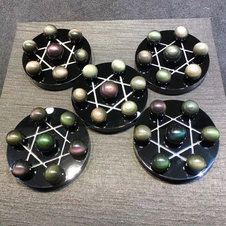 1pcs Seven Star Natural Rainbow obsidian Sphere Ball Chakra Healing+100mm stand