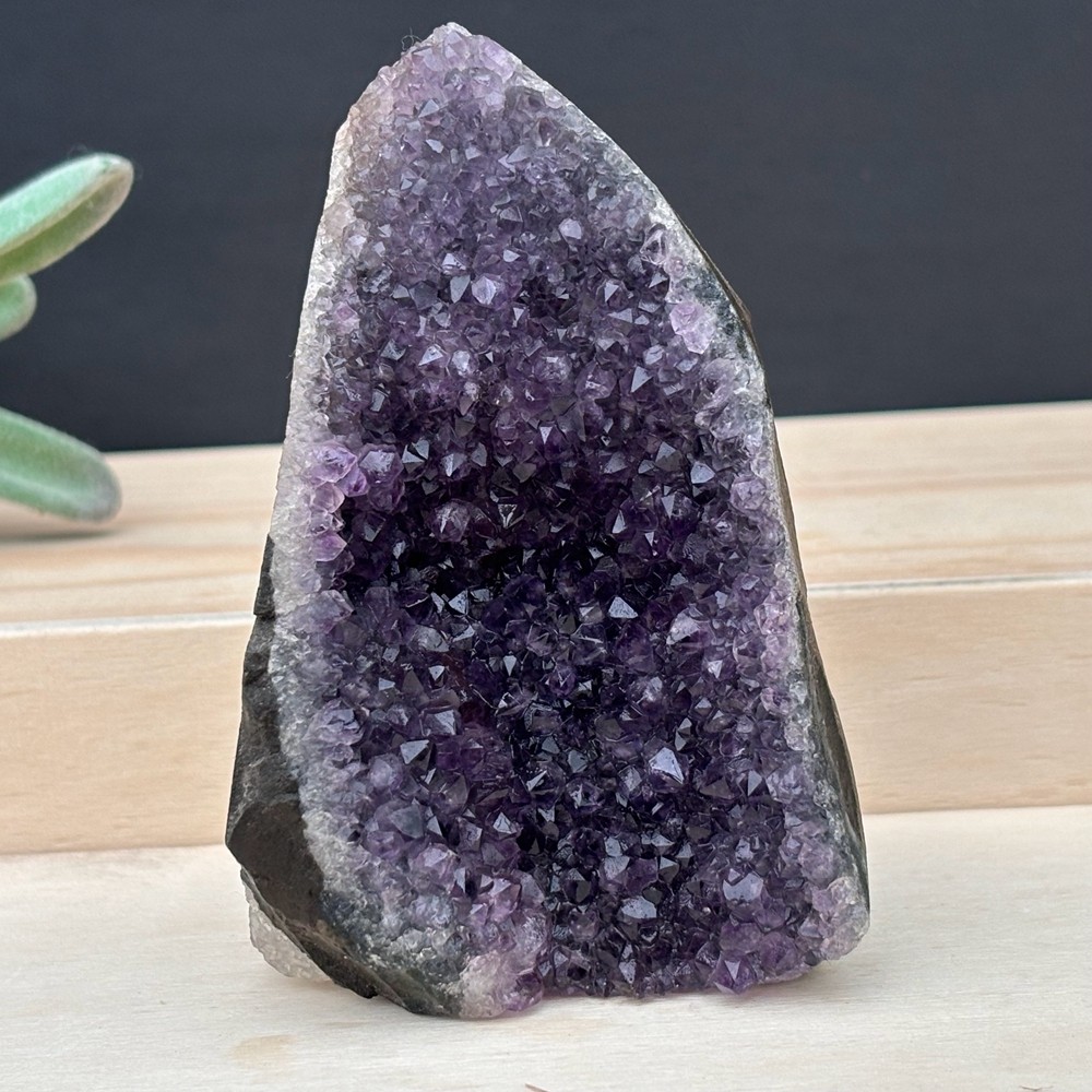 210g Top Natural Amethyst Cave Quartz Crystal Specimen Reiki Healing +Stand