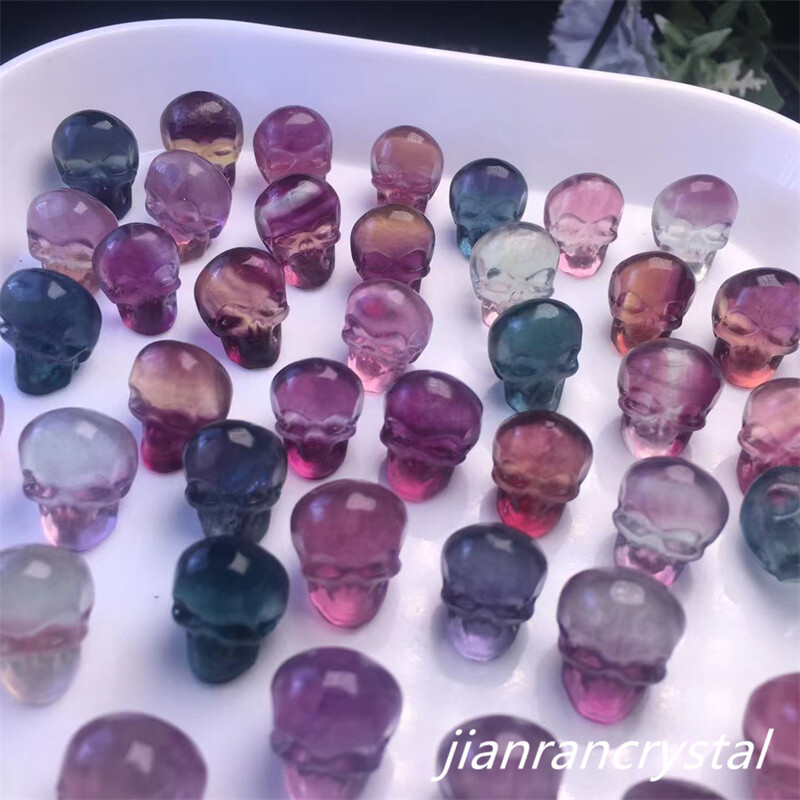 Natural Fluorite Skull Hand Carved Mini Quartz Crystal Reiki Healing Gift 5pcs