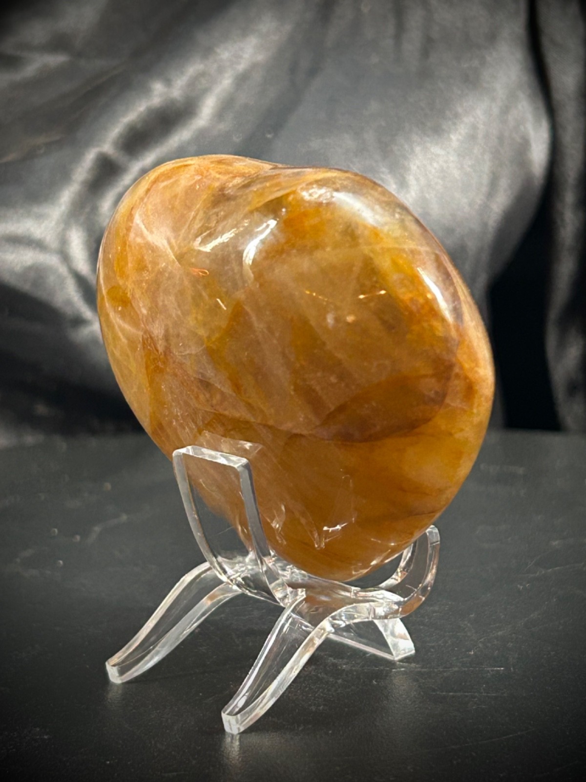 2.71″ Hematoid (Golden Healer) Quartz Heart With Acrylic Stand 7oz (198 grams)