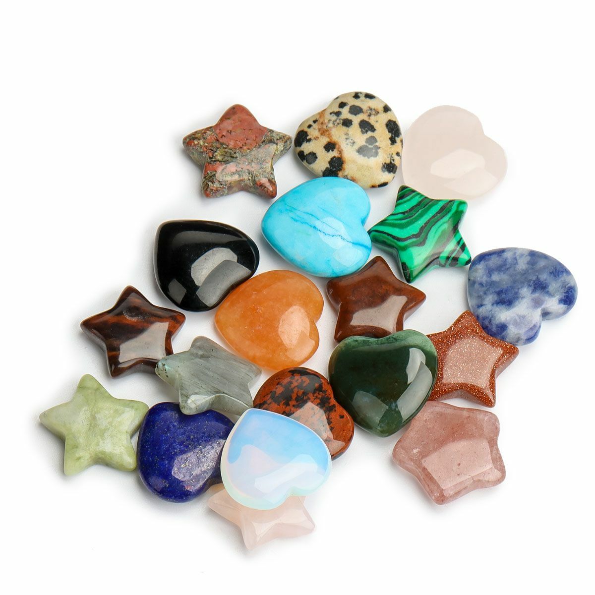 10/30PCS Natural Crystal Quartz Carved Heart Stars Shaped Healing Love Gemstone
