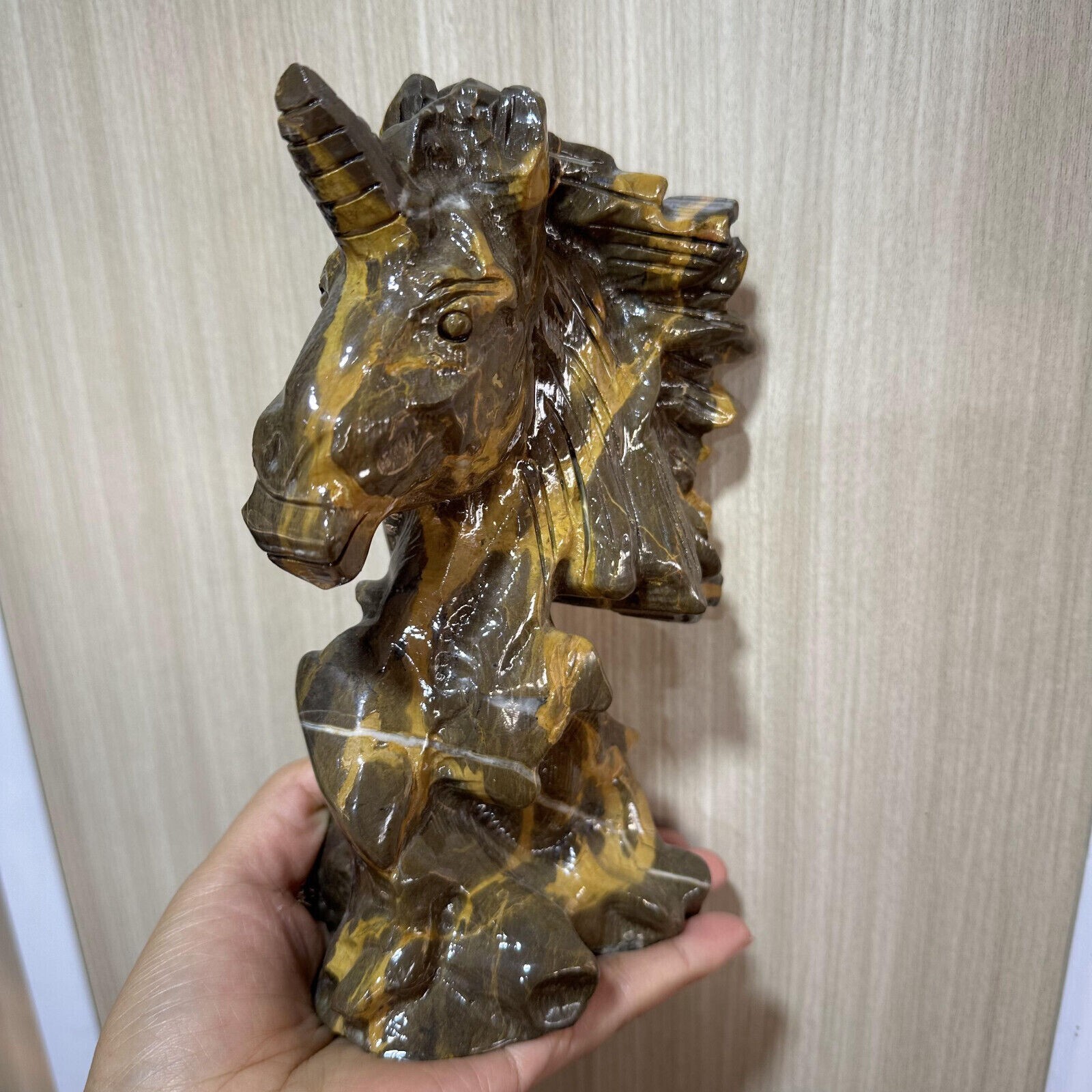 1pc natural Sand topaz hand engraving unicorn skull crystal healing energy gift