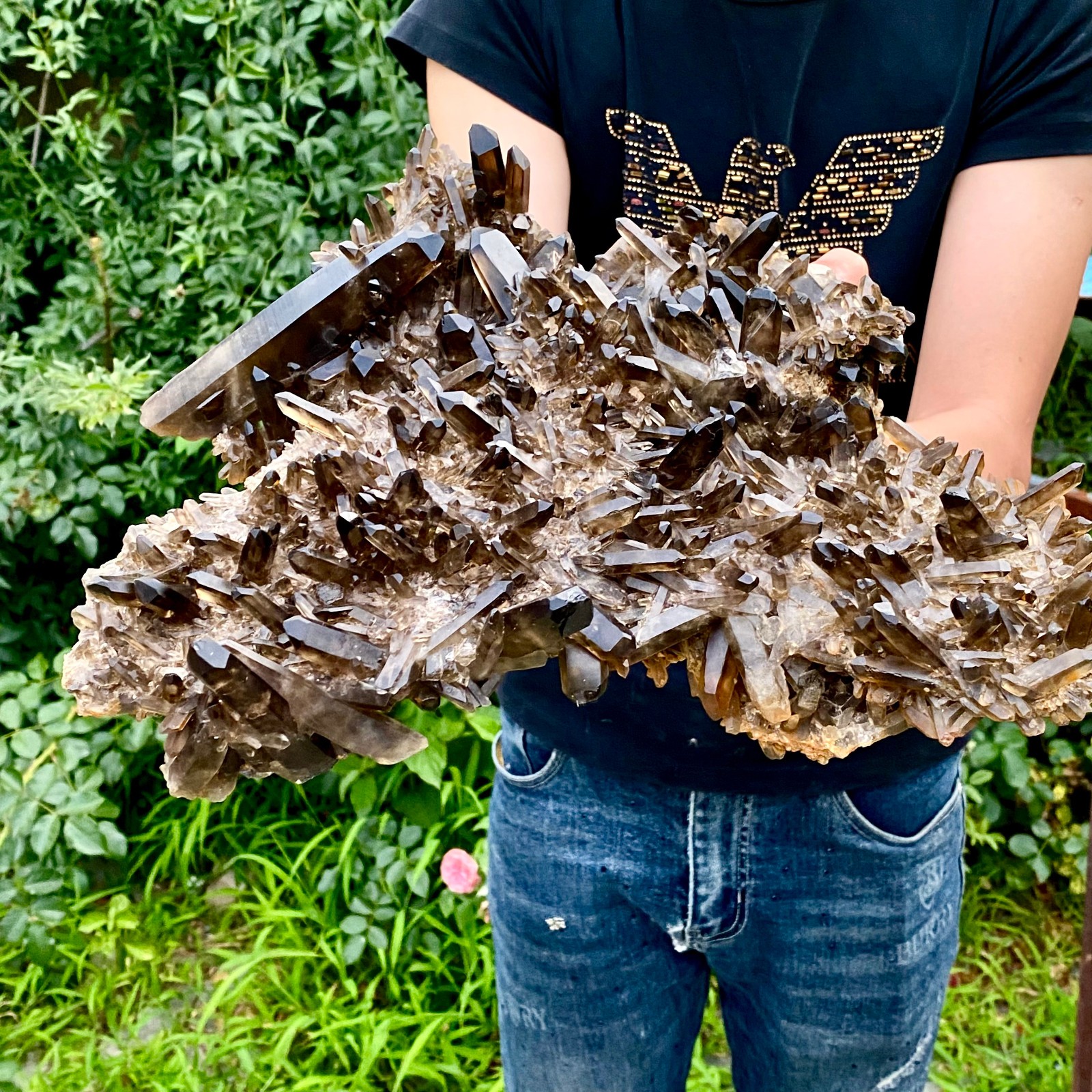 10.8LB Natural Tea black Crystal quartz Cluster Mineral Specimen Healing reiki