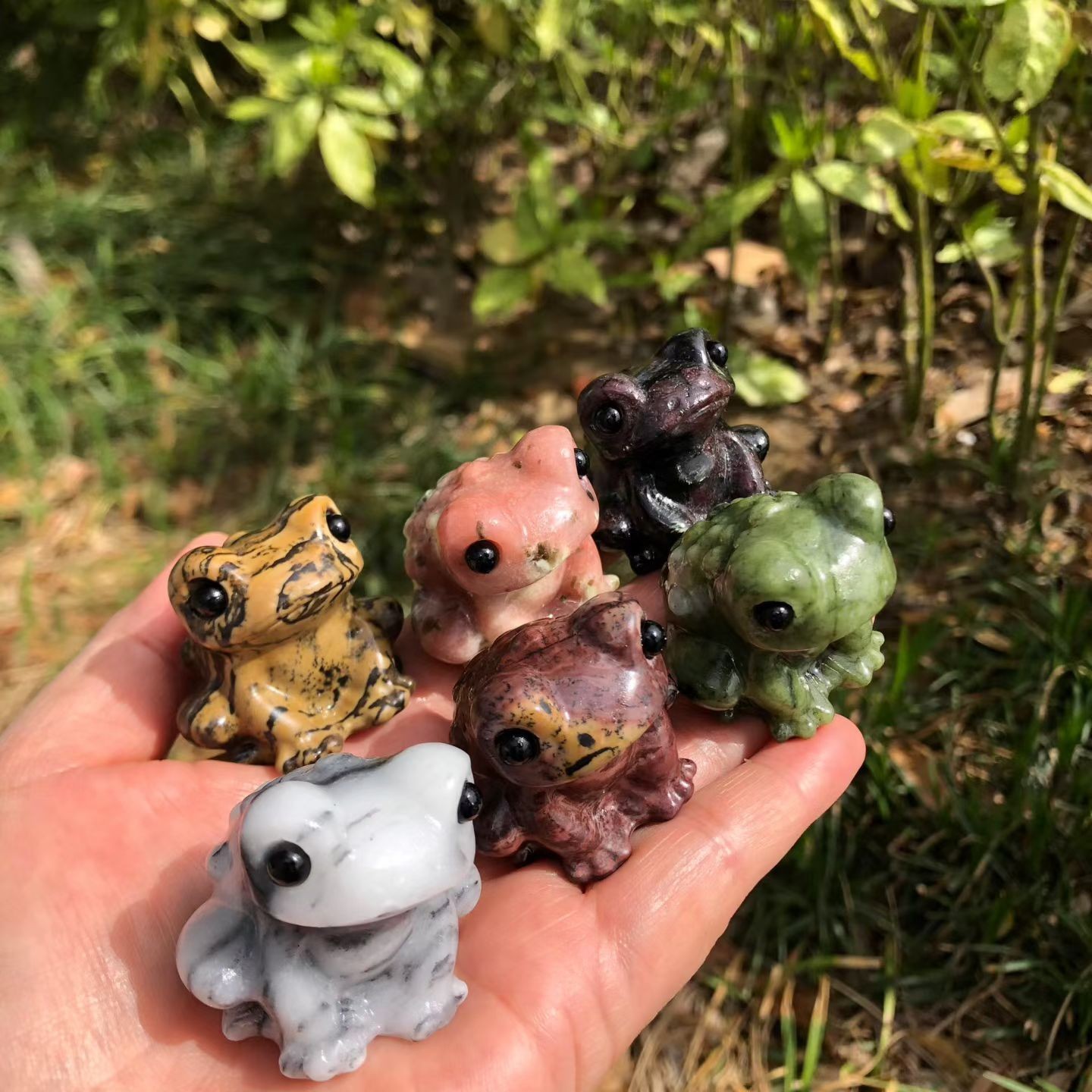 5pc Natural Mixed Quartz hand Carved Crystal Frog skull reiki healing gift Decor