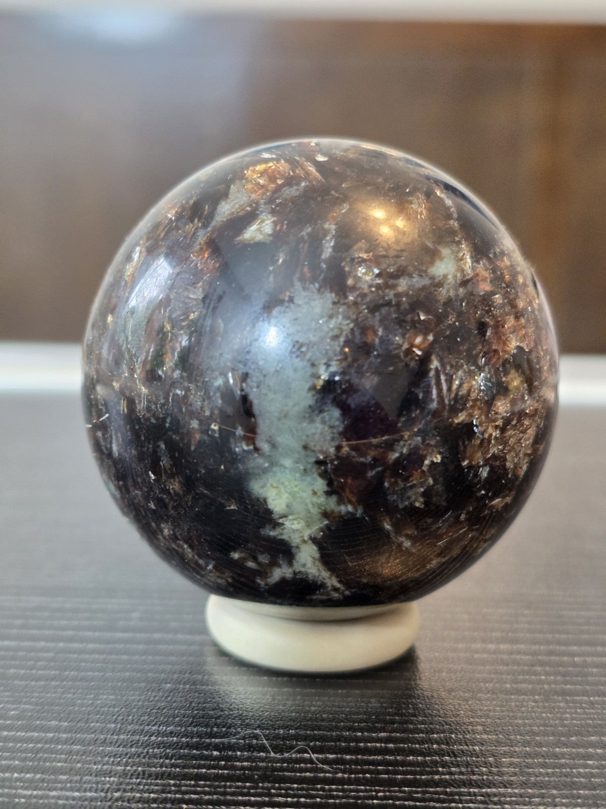 Golden Brown Mica Sphere Flashy Reflective Lepidolite Crystal Ball 2.5” Healing