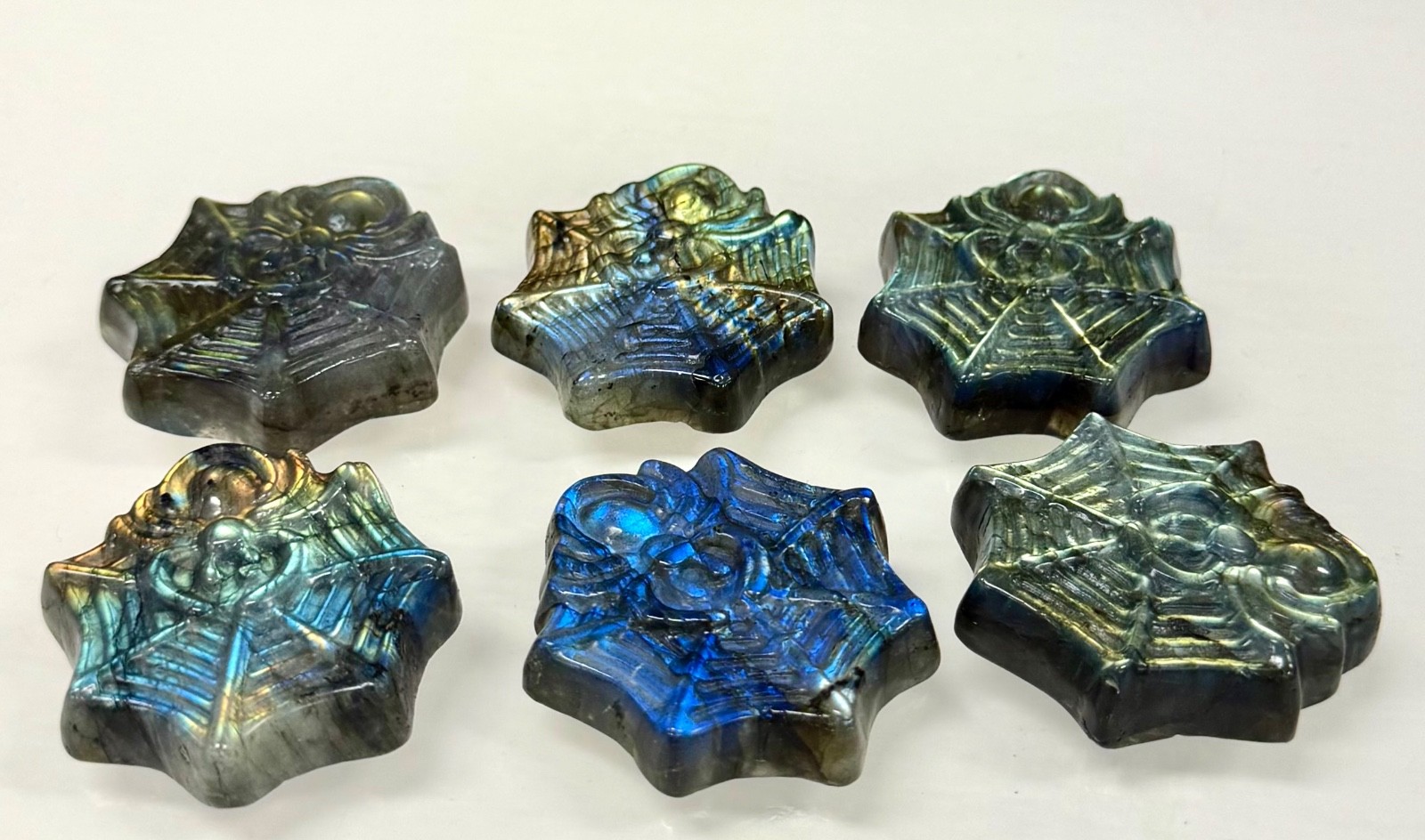 Wholesale Lot 6 PCs Natural Labradorite Spider Carvings Crystal Healing Energy