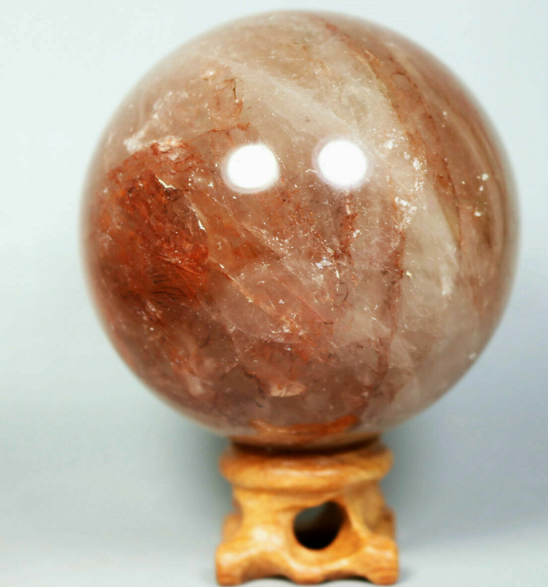 Natural RED FIRE QUARTZ Hematoid Crystal PHANTOM MULTI INCLUSIONS Sphere Stand