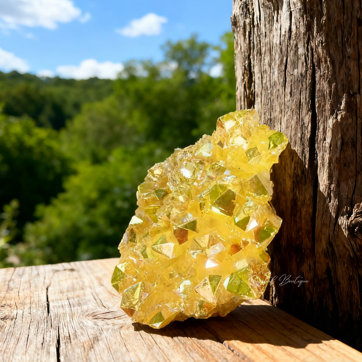 80-100g Aura Yellow Quartz Crystal Titanium Cluster Healing Mineral Specimen