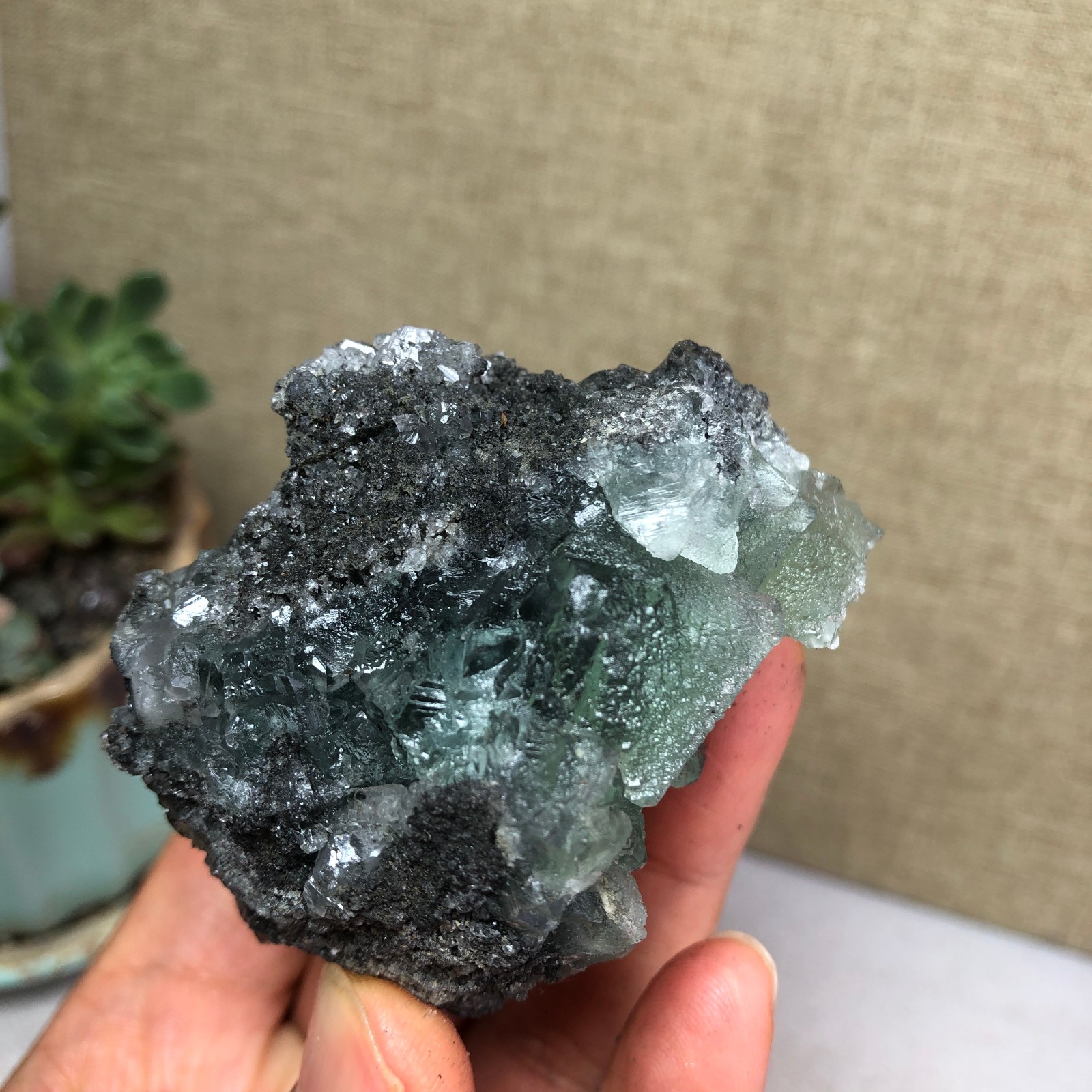 125g NATURAL Green Cubic FLUORITE Crystal Cluster Mineral Specimen A4732