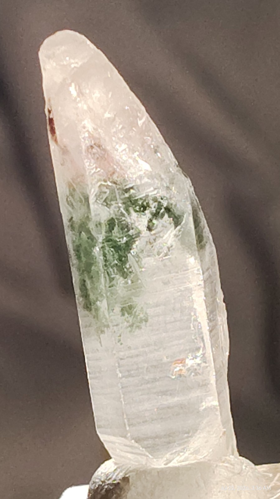34mmNatural Striated Green Phantom Quartz, Sichuan China–Mossy Epidote Inclusion