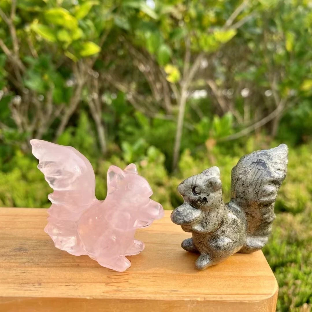 1pcs Natural mixed Quartz Carved crystal Squirrel Reiki Decor Random