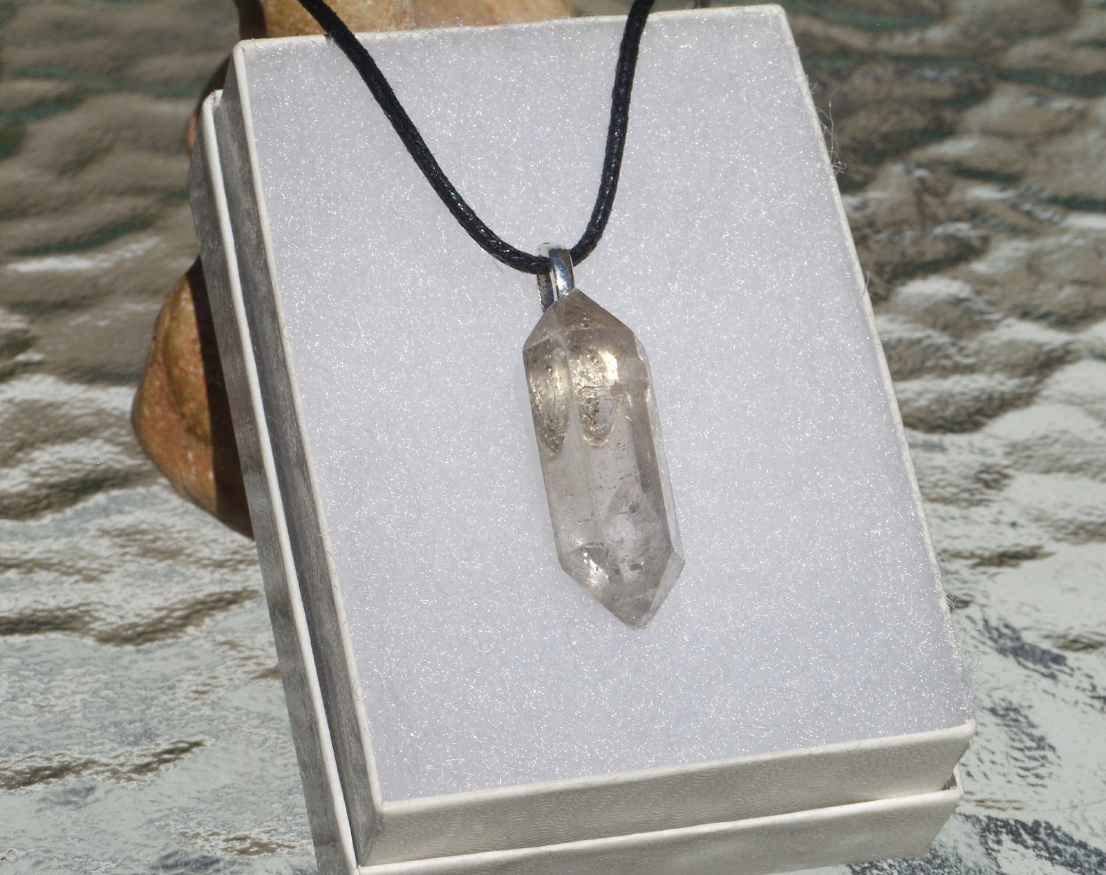 Tibetan Black Quartz Crystal Point Free Form Stone Pendant Necklace Double Term
