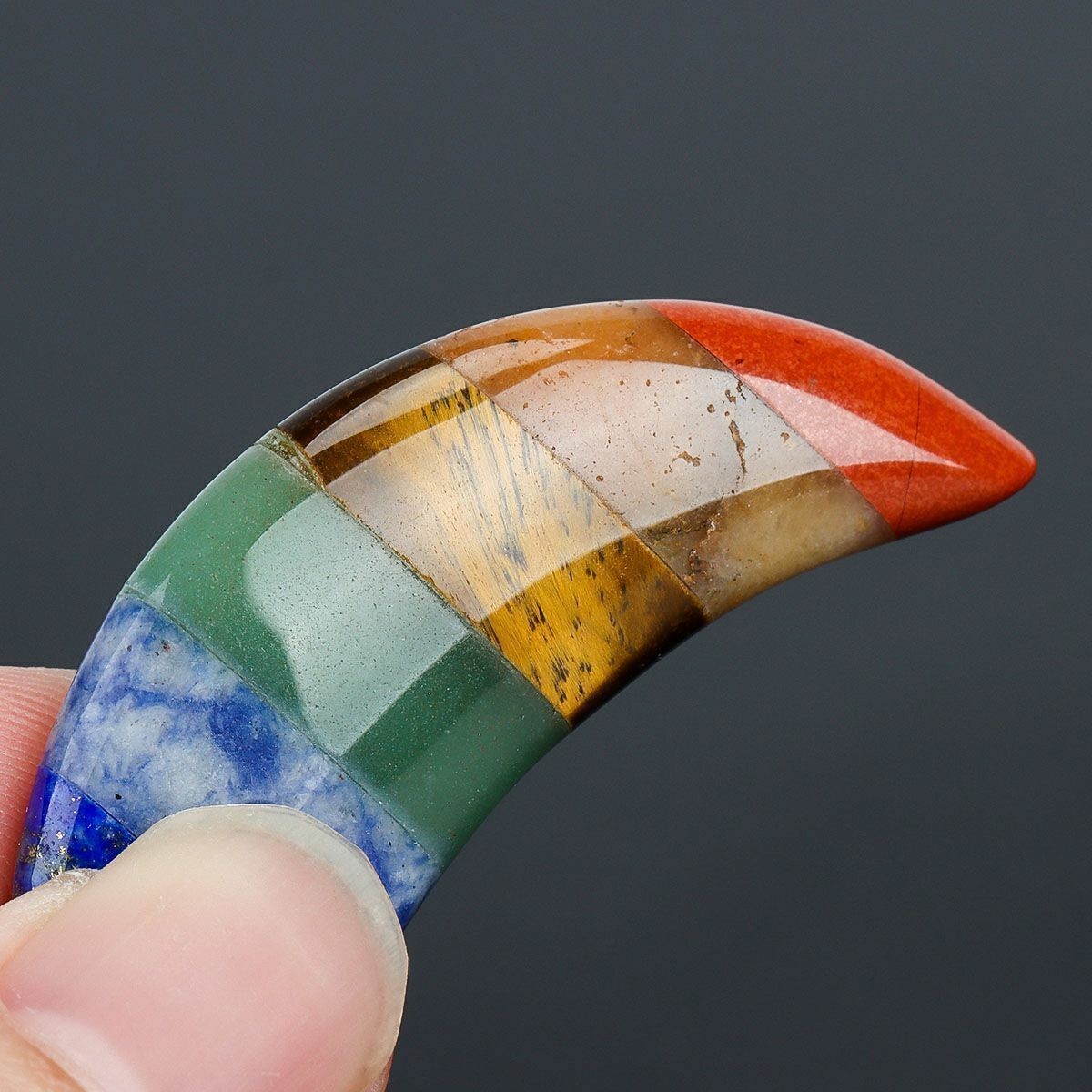 New Natural 7 Chakra Stone Quartz Moon Shape Worry Stone Healing Energy Reiki