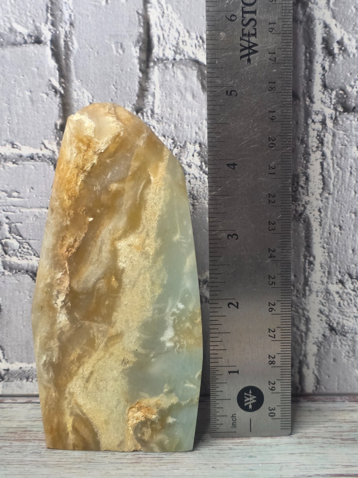 Natural Caribbean Calcite Polished Freeform – Scenic Ocean Landscape