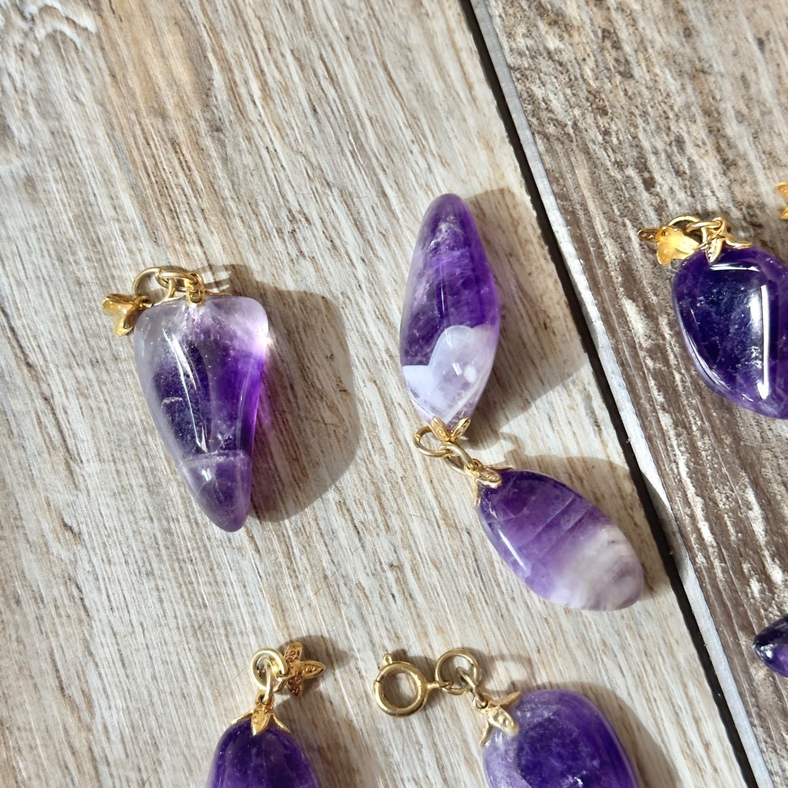 Polished Natural Purple Amethyst Crystal Pendants Only No Chains Lot Of 13