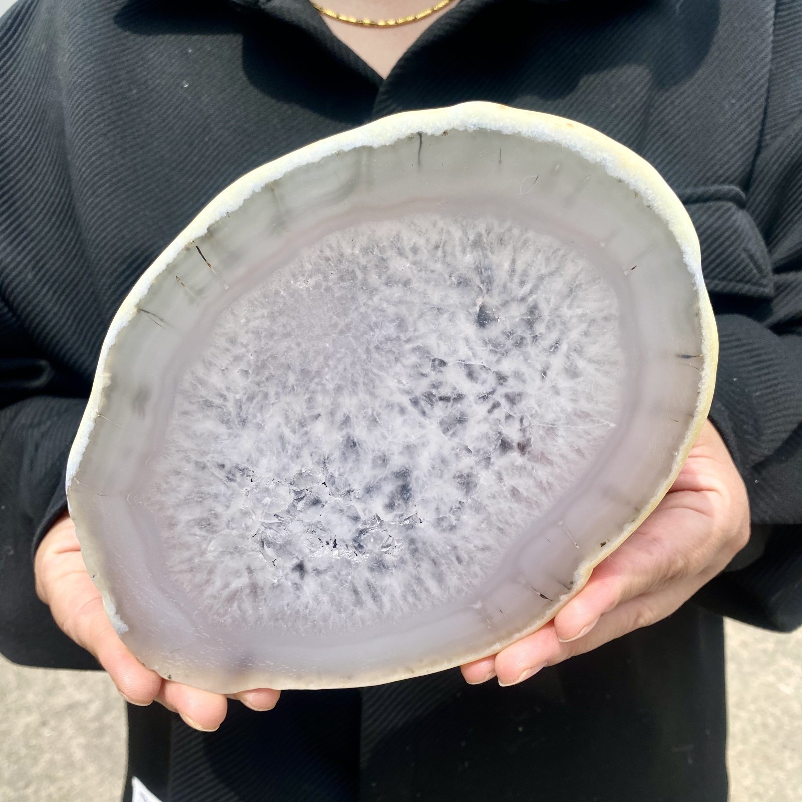 1.4LB Natural Agate Striped Crystal Quartz, Hand-cut Mineral Specimen Healing
