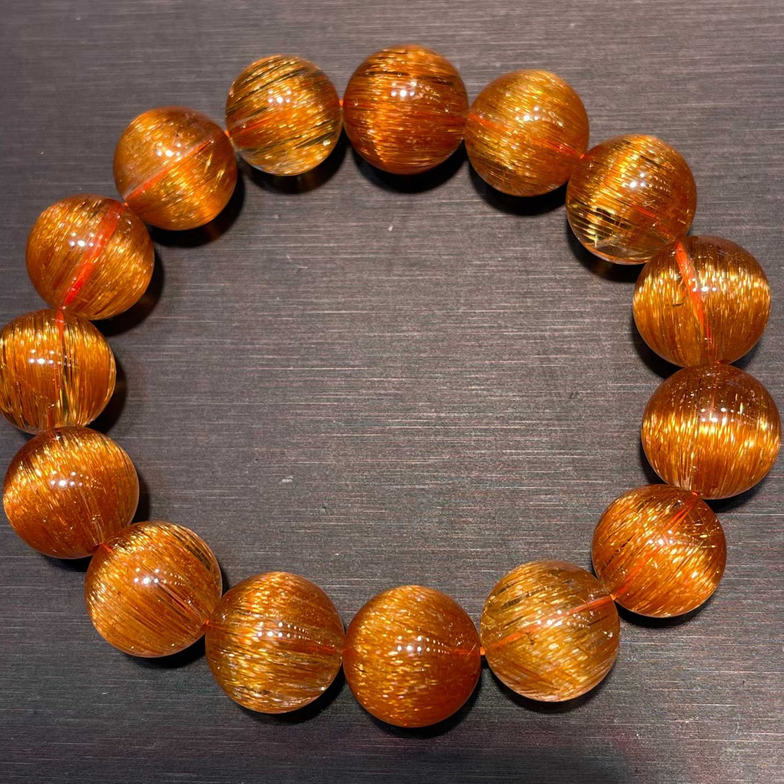 15MM TOP Natural Copper Rutilated Quartz Crystal Bracelet Luck Healing Jewelry