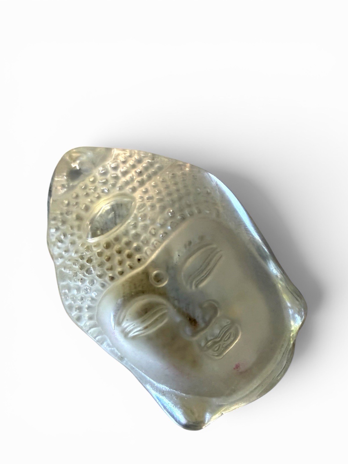 Hand Carved Buddha Head Bead Frosted Quartz Crystal Pendant Bead 36mm x 25mm