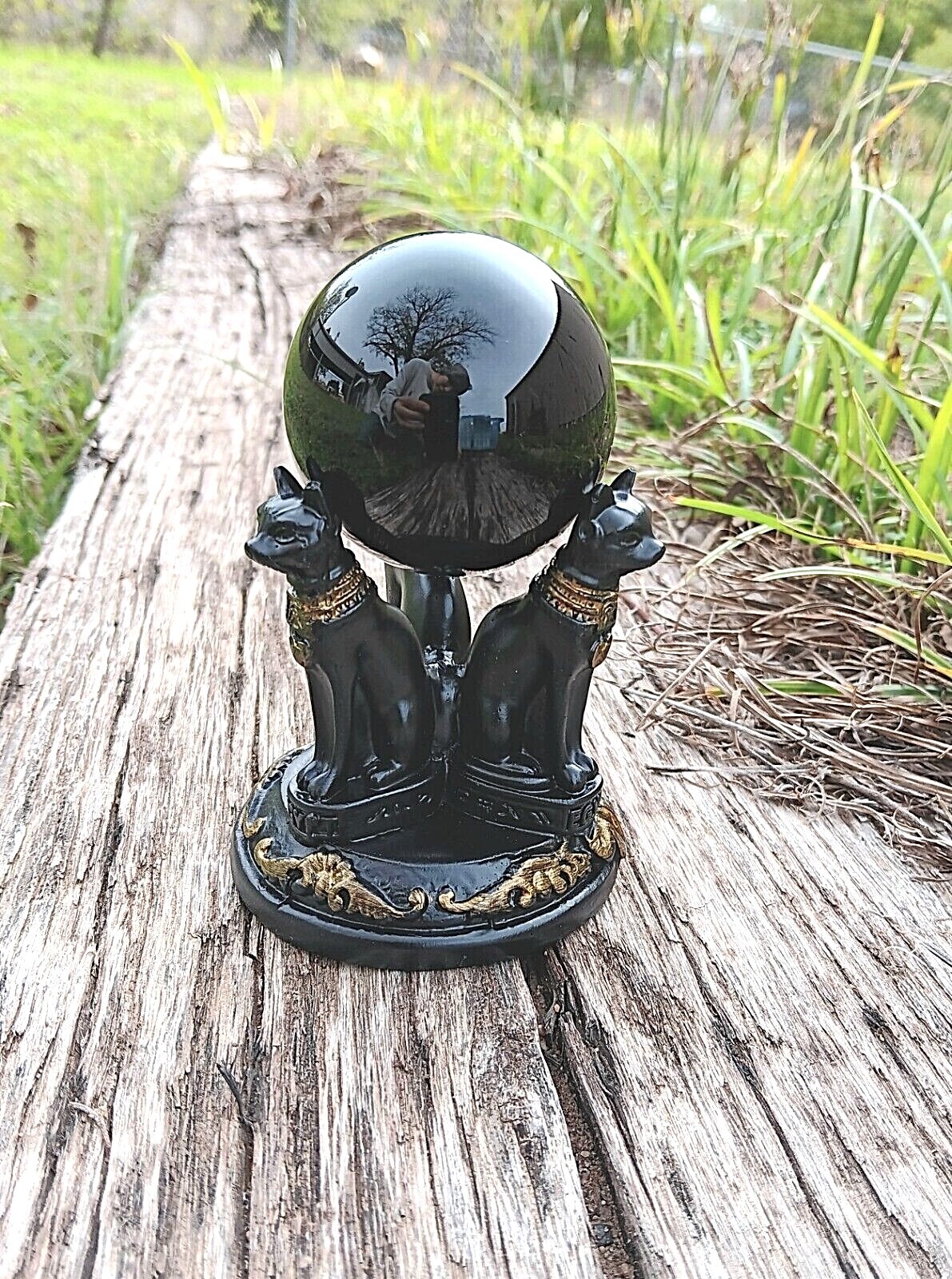 K9 50mm Crystal Ball & Egyptian Bastet Cat Resin Stand – 8 Colors