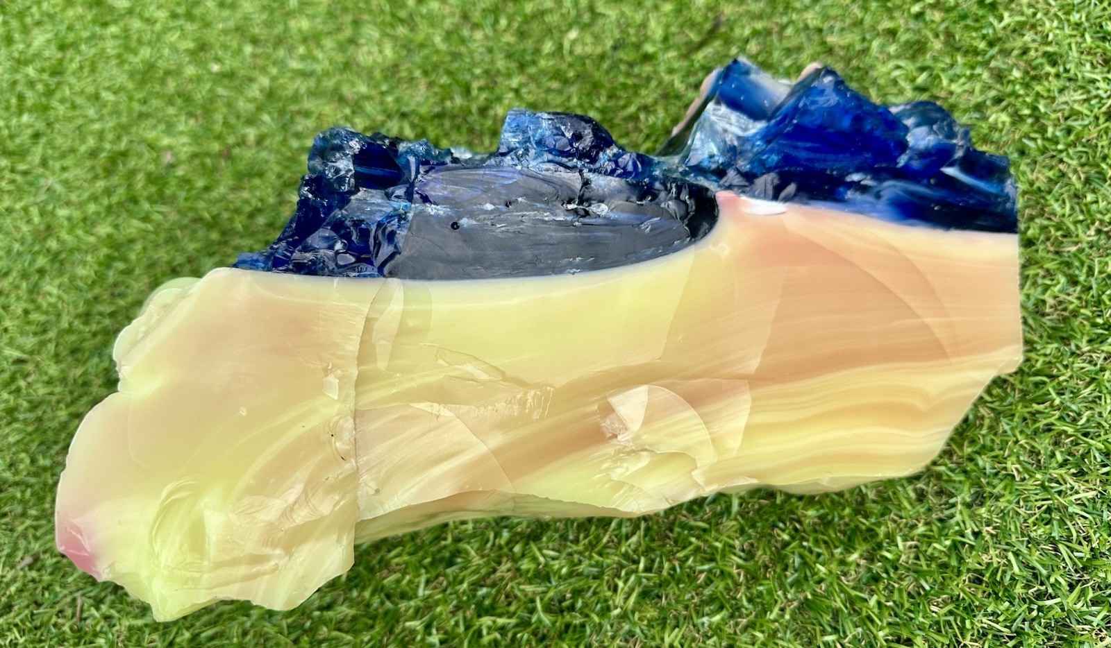 Stunning Uranium Slag Glass Cullet Mixed Blue Yellow Orange HOUZER Rock Overpour