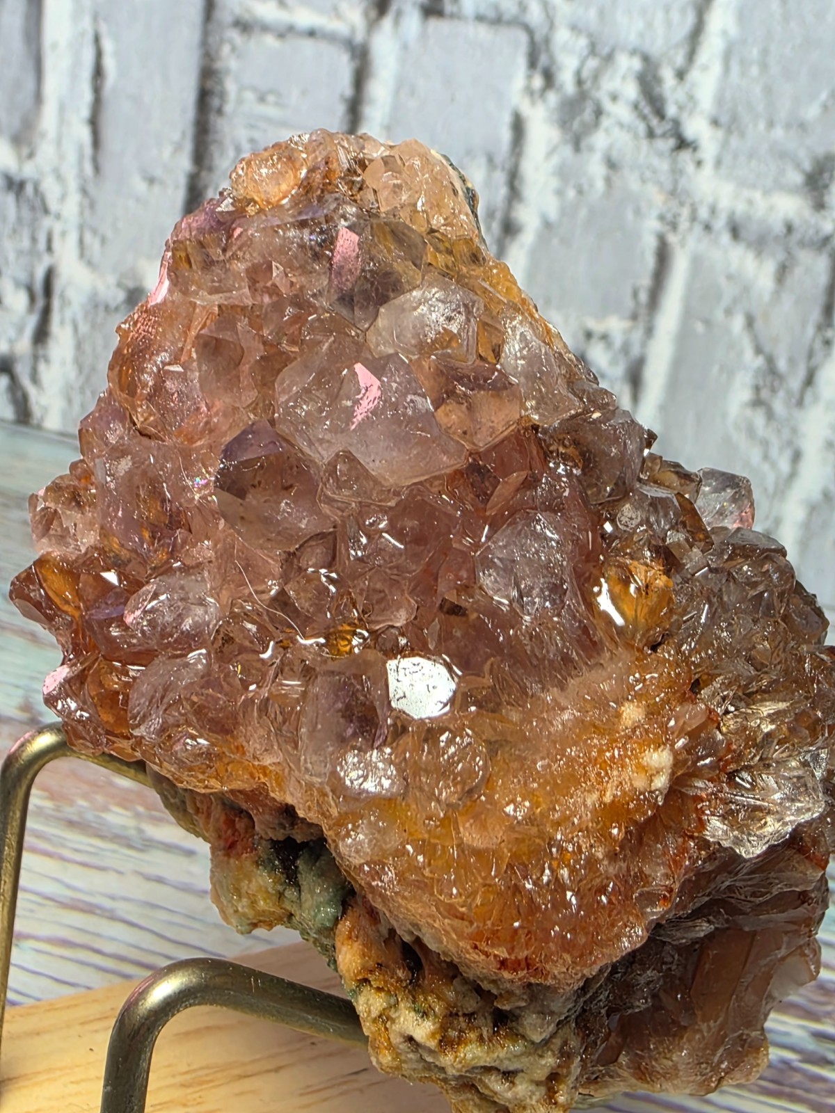 Natural Iron-Stained Druzy Quartz Crystal Cluster Sparkling Red Hematoid Quartz