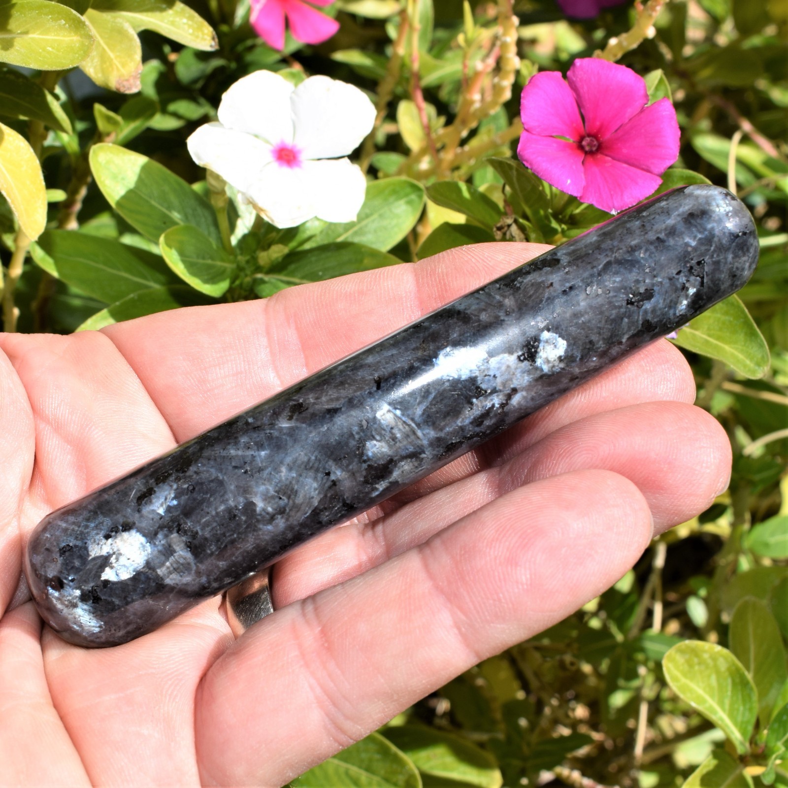 Flashy Charged 4″ Larvikite Crystal Massage Wand Crystal Healing Energy ~78g