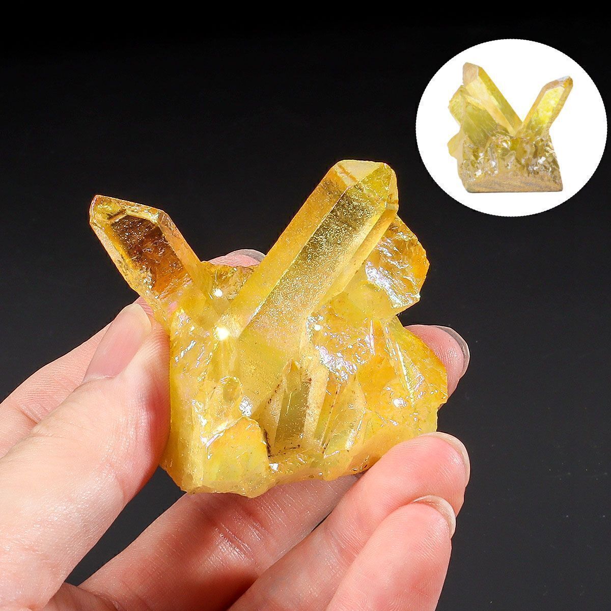 50g Natural Aura Titanium Gemstone Quartz Crystal Cluster Specimen Healing Yello