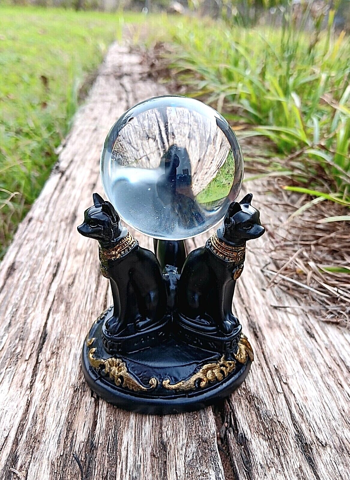 K9 50mm Crystal Ball & Egyptian Bastet Cat Resin Stand – 8 Colors