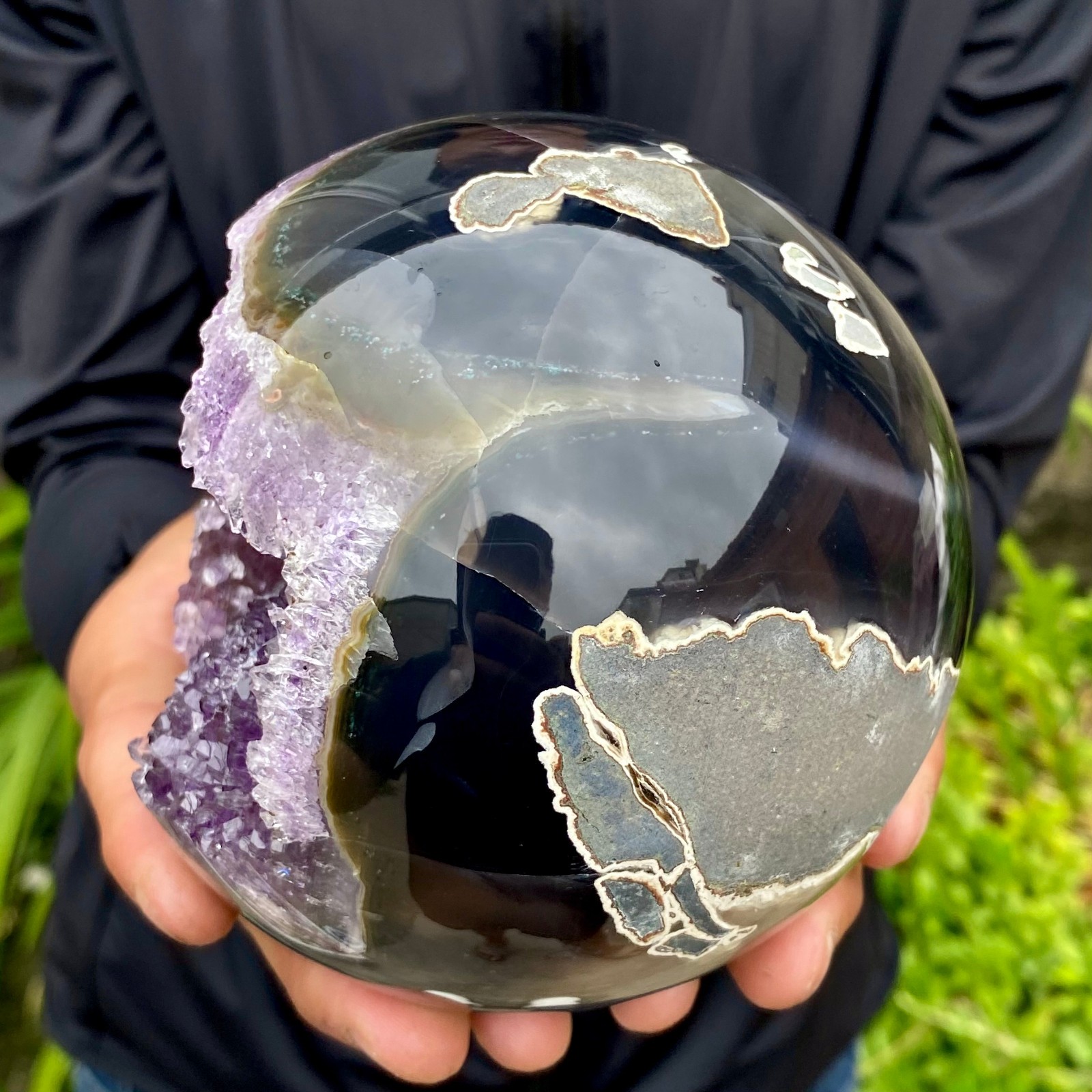 3.96LB Natural Amethyst Agate Ball Quartz Crystal Sphere reiki healing gem