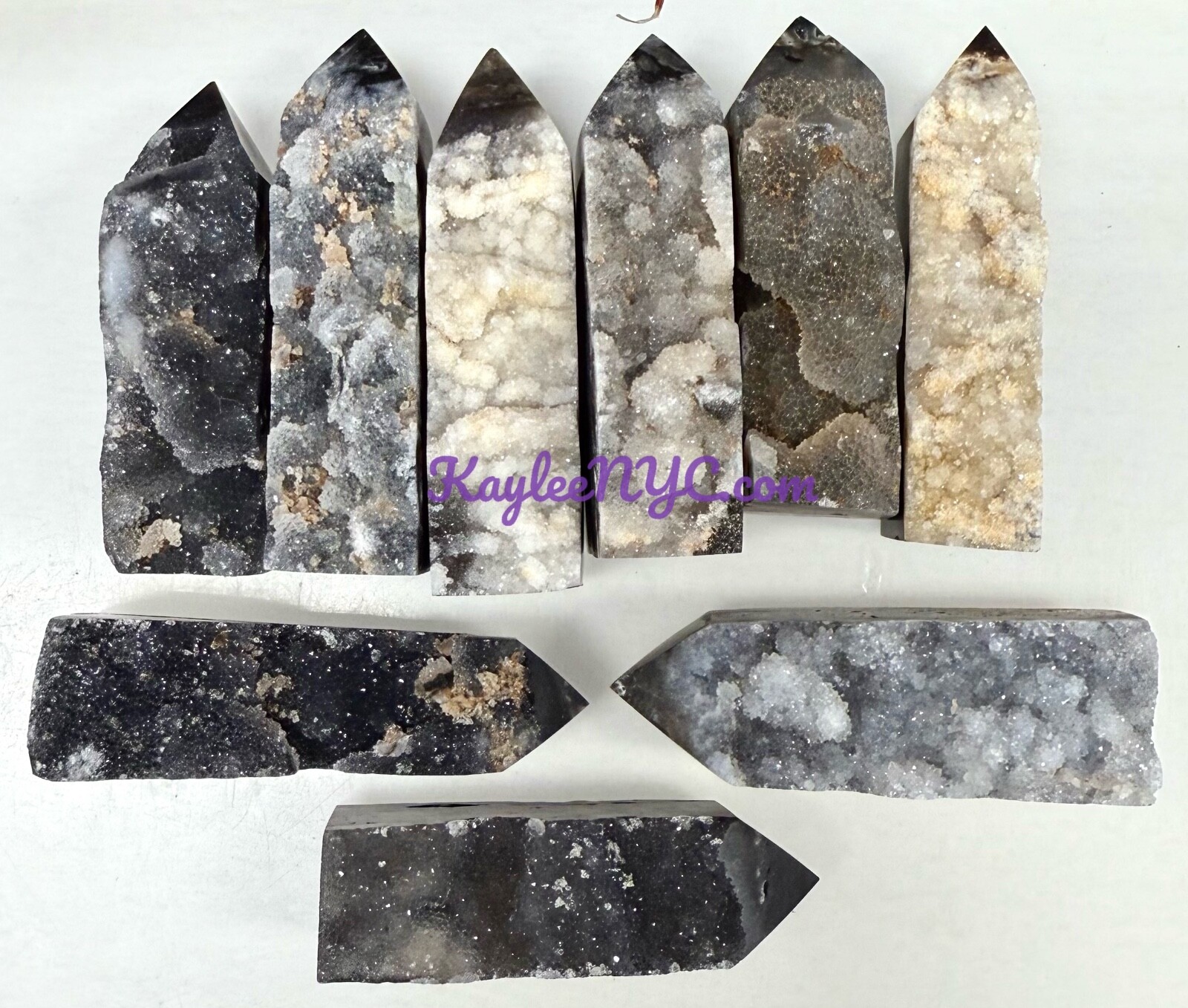 Wholesale 2 Lbs Natural Black Chalcedony Sphalerite Obelisk Tower Point Crystals