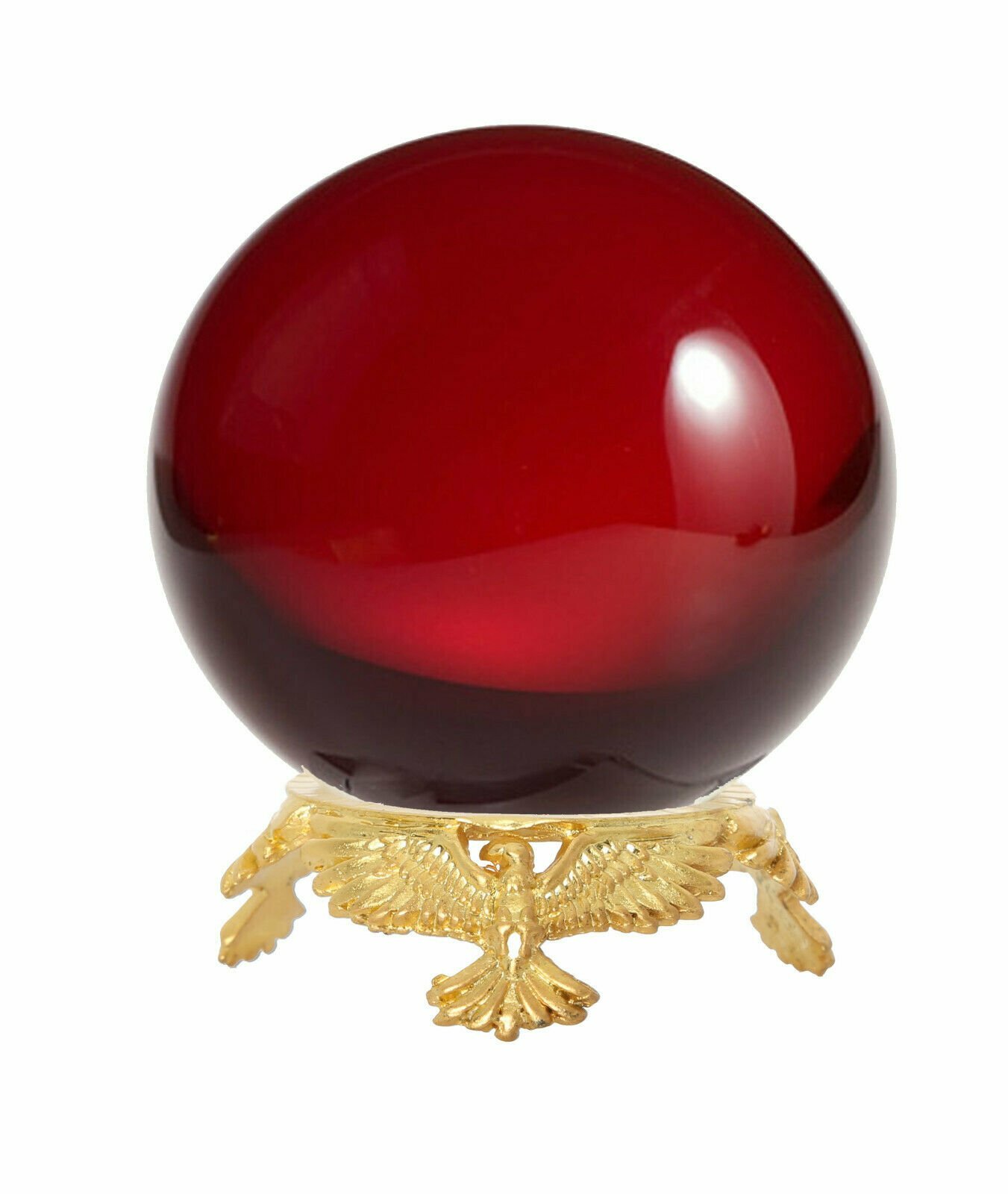 Crystal Ball 50mm Sphere for Feng Shui, Meditation, Decor, with Gold Eagle Stand