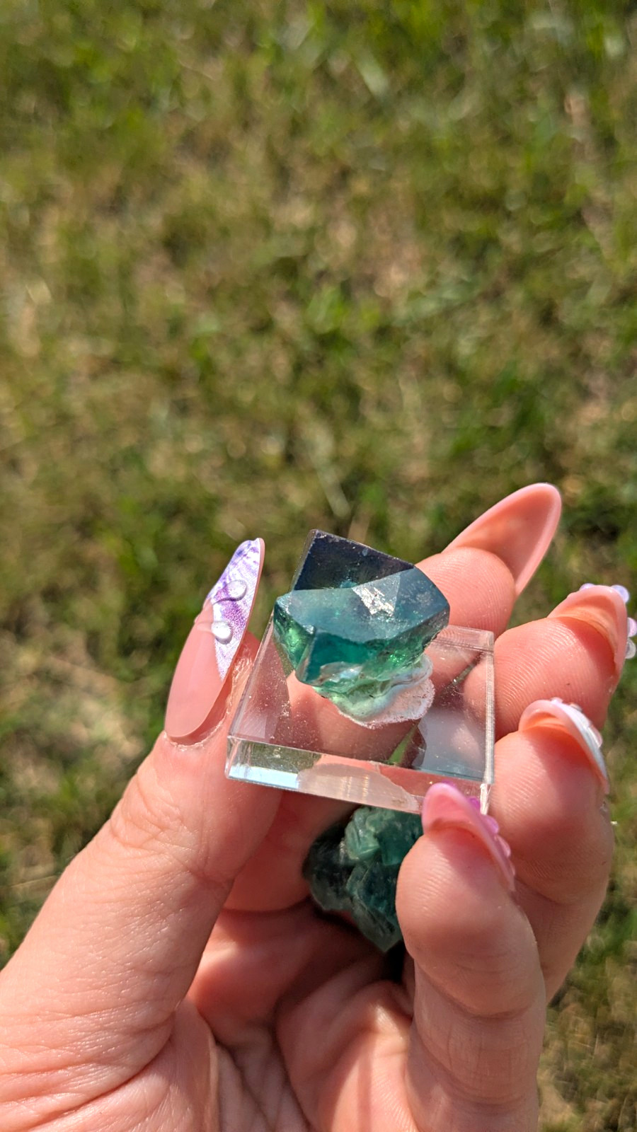 Two Green Fluorite Natural Crystal Clusters