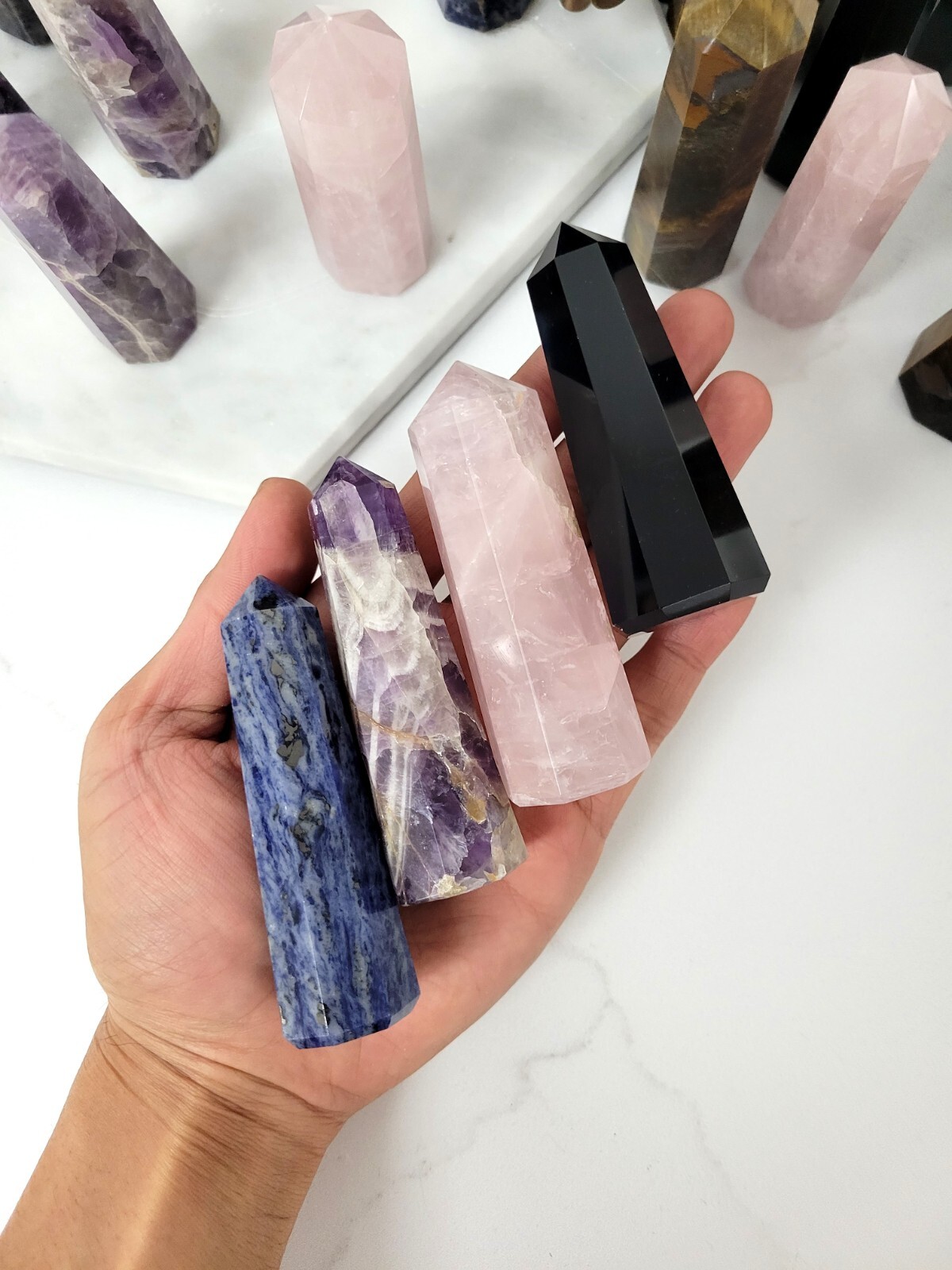 POLISHED CRYSTAL TOWER POINTS OBELISK WAND HEALING GEMSTONE FOR REIKI & GRIDS