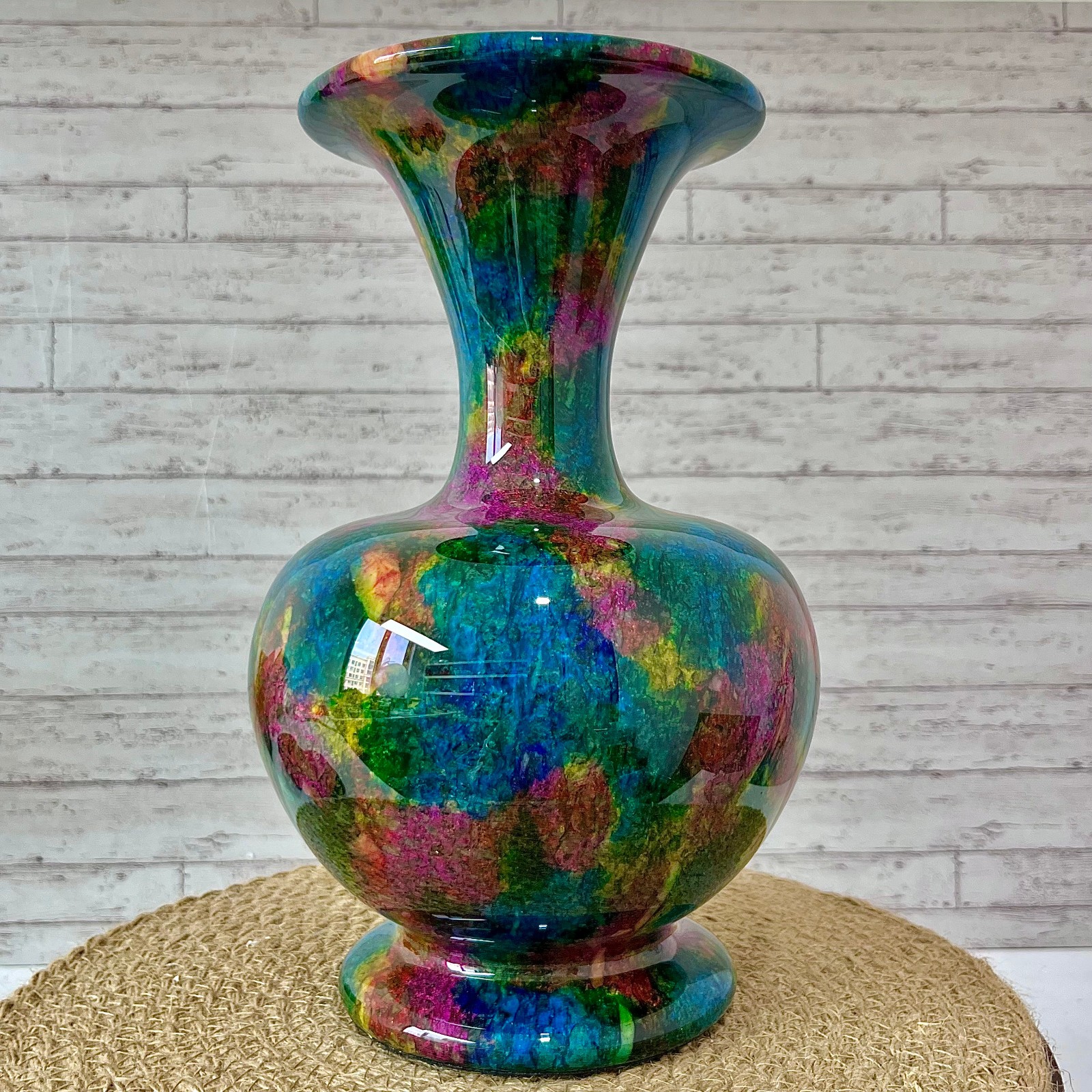 Natural Seven Color Jade Crystal Vase Serpentine Polished Art 5.7 lb