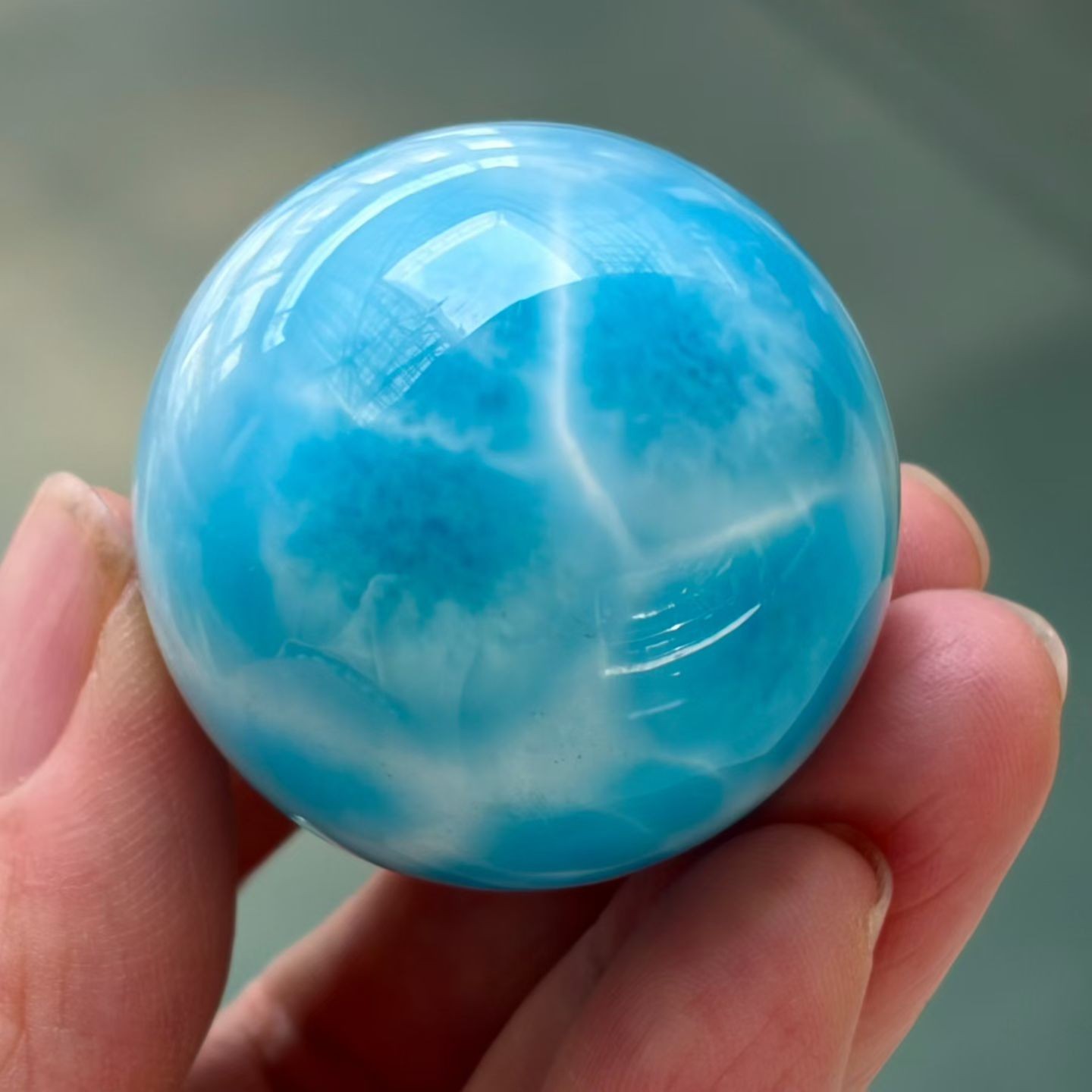 36mm Natural Larimar Gem stone Quartz Sphere Crystal Energy Ball Reiki Decor