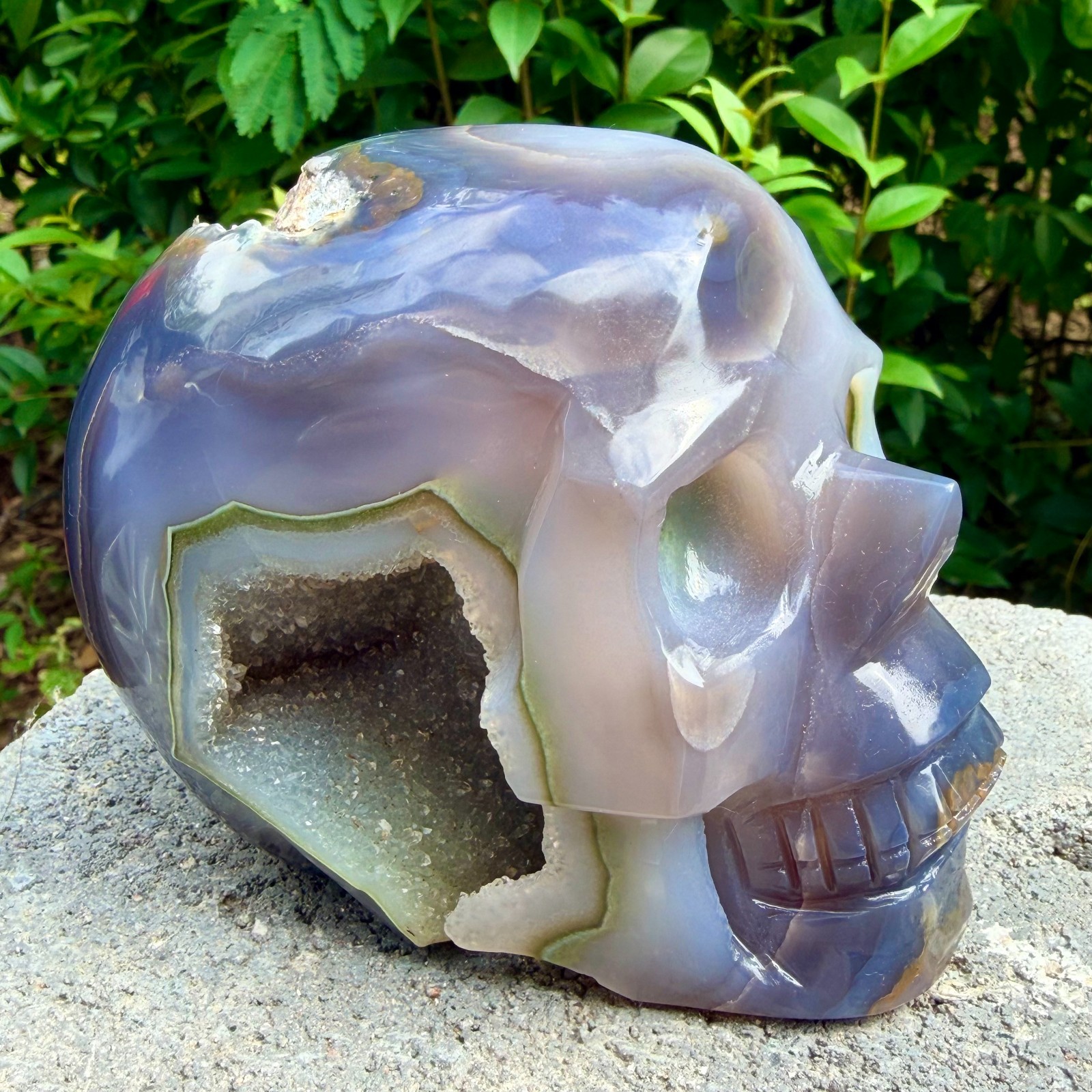 2.87lb Amethyst agate crystal cave skull, Rare hand carved skull specimen