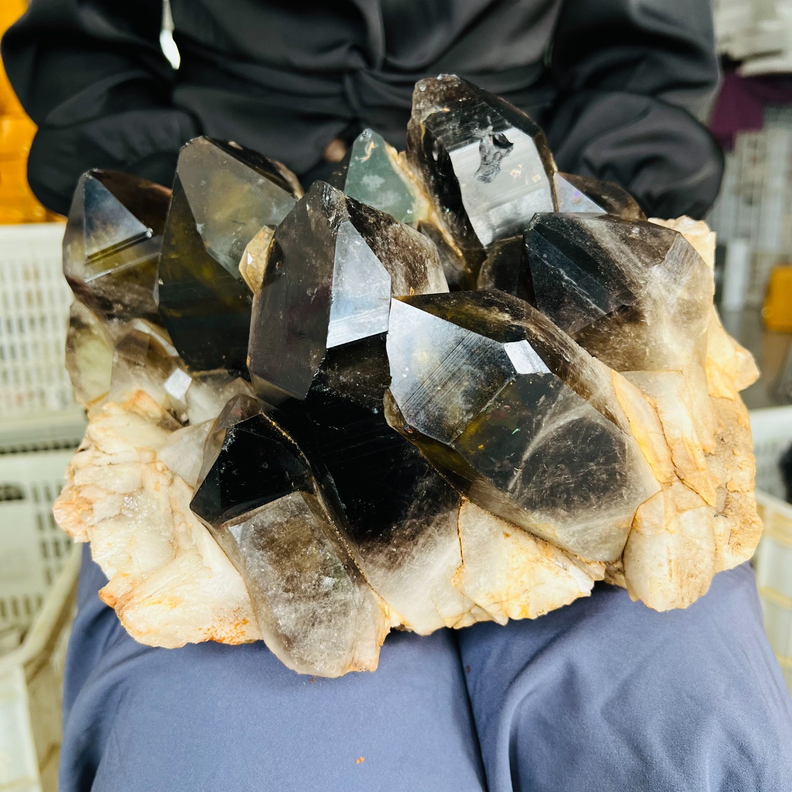 14.3LB natural Crystal black yellow clusters Aura Quartz Crystal Healing