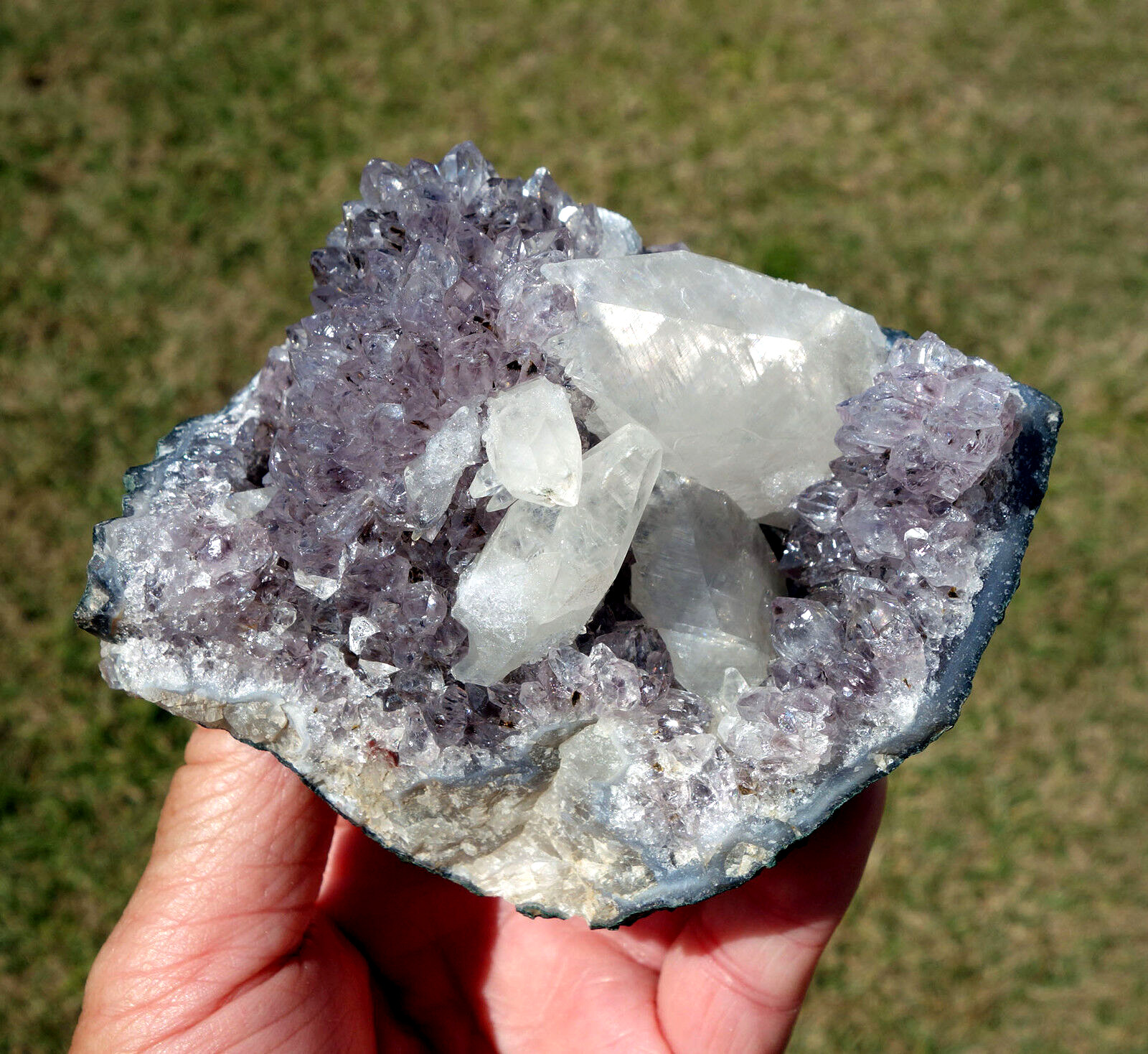 White DOGTOOTH Calcite in AMETHYST Crystal Point Stalactite Quartz Cluster