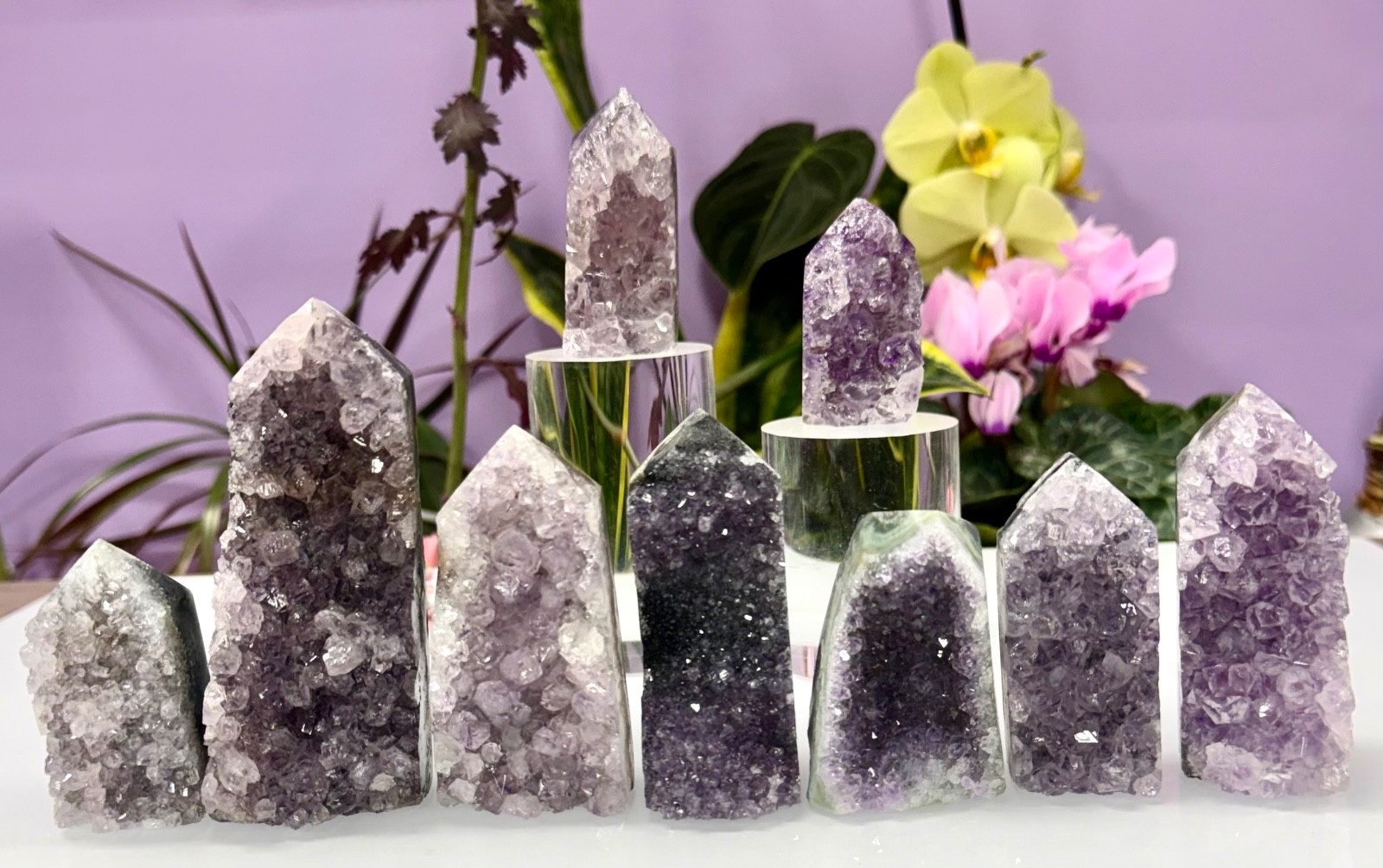 Wholesale Lot 1 Lb Natural Amethyst Cluster Obelisk Tower Point Crystal Healing