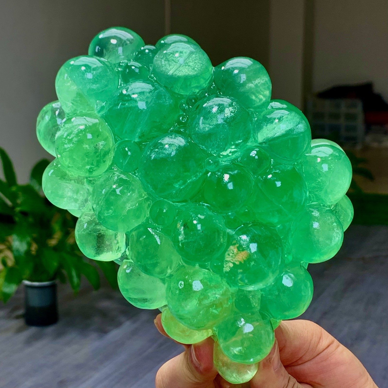 5.18LB Natural green fluorite hand carving grape shape Crystal mineral