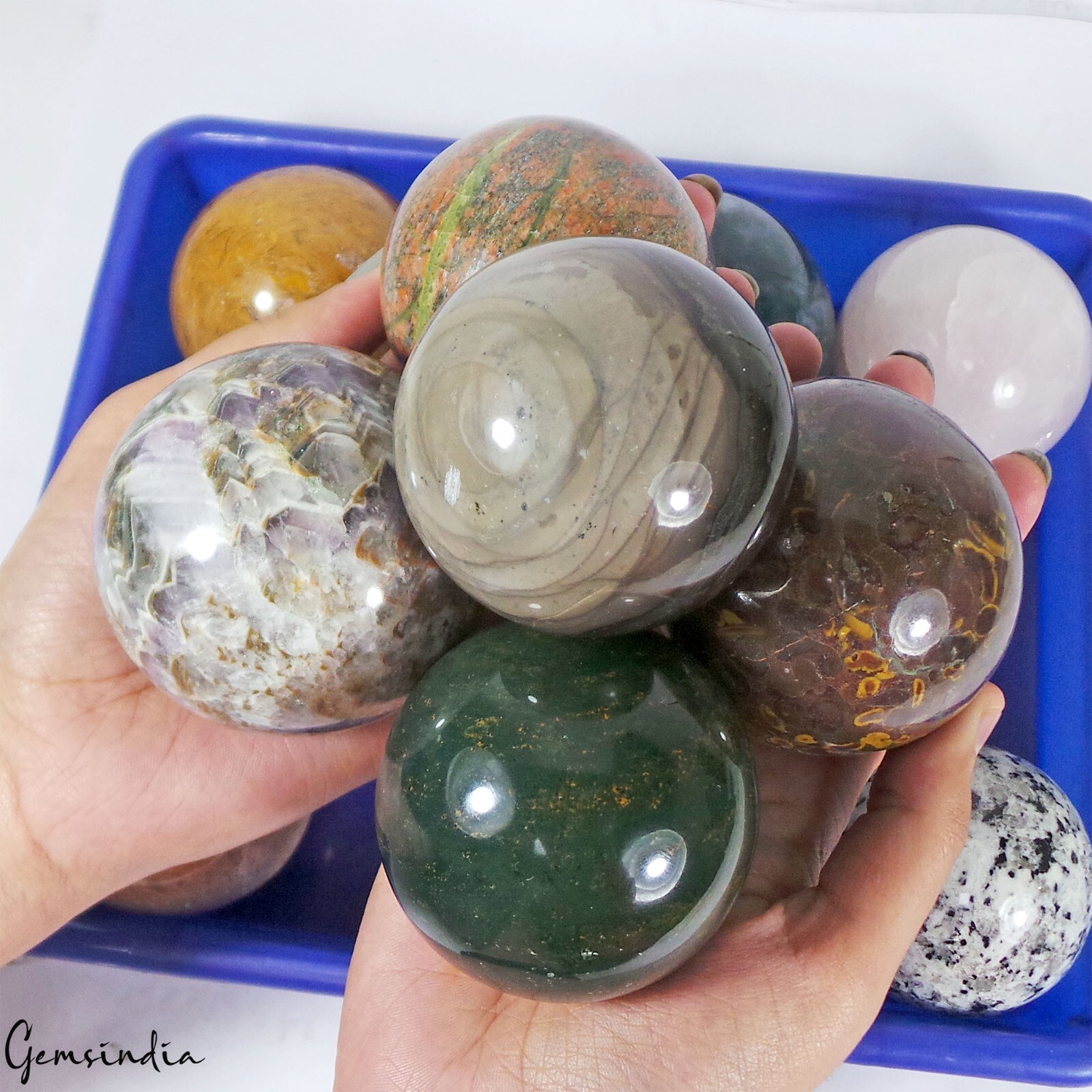4.2 kilo 11 Pcs Set Of Multigems Crystal Sphere Ball Polished Healing w/ Stand