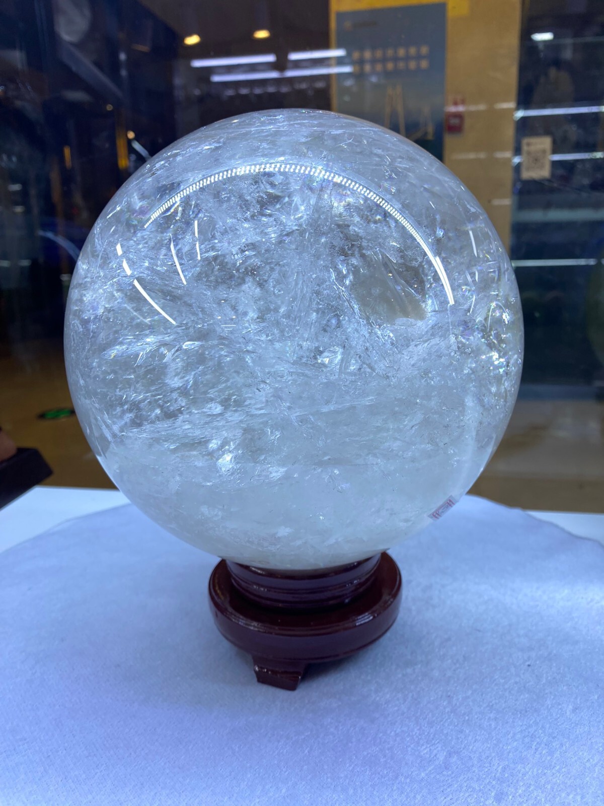 22LB Large Natural Clear Quartz Sphere White Crystal Ball Healing + Stand