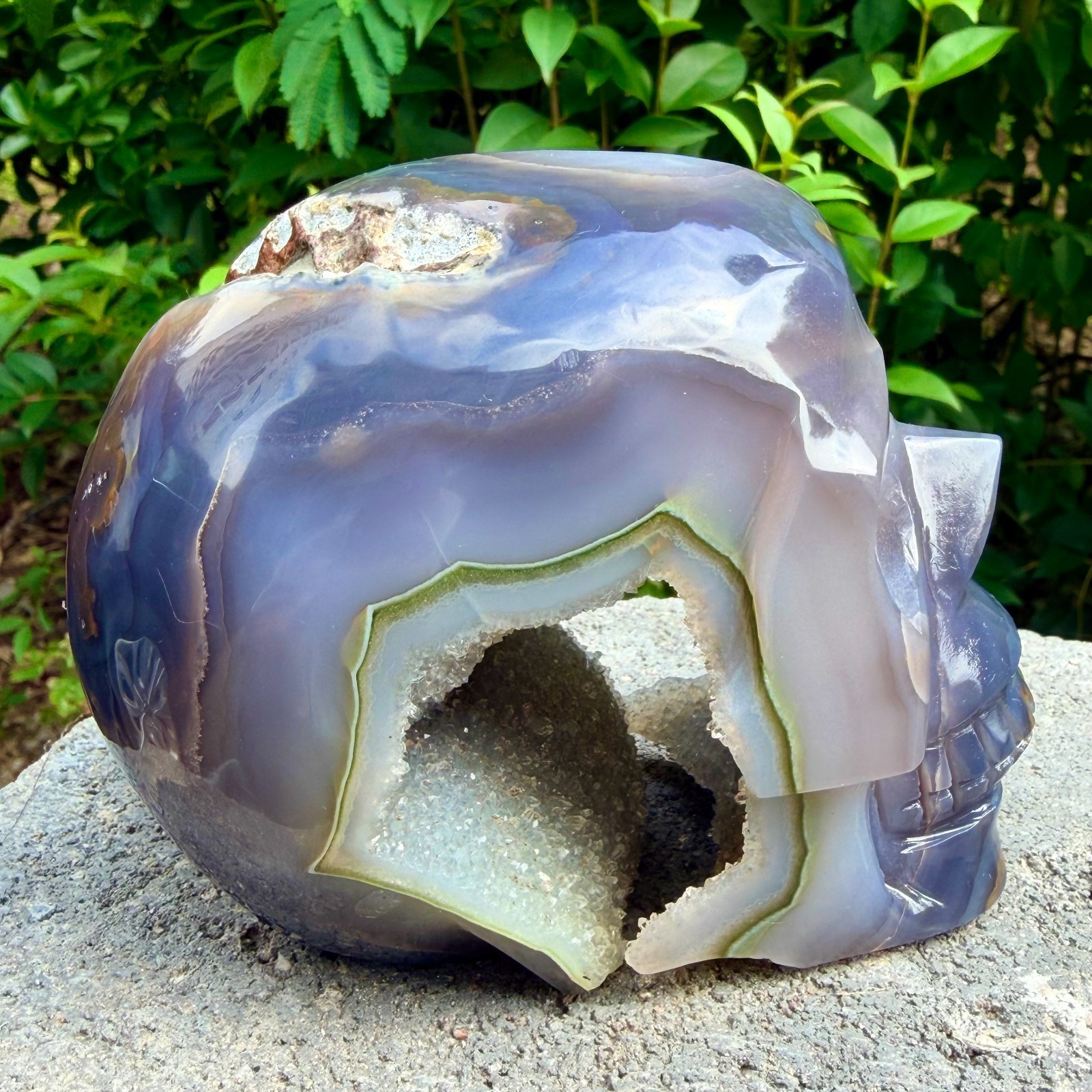 2.87lb Amethyst agate crystal cave skull, Rare hand carved skull specimen
